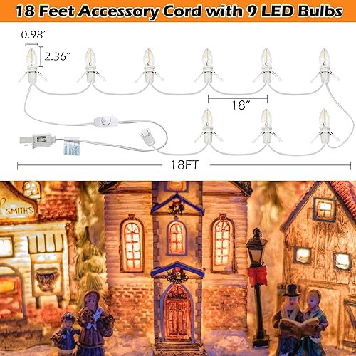 Miniatura 3 de Meonum Cable accesorio con 9 bombillas LED, cable de luces de pueblo navideño de 18 pies con interruptor de atenuación, luces de molde de soplado C7