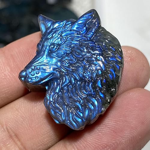 Miniatura 4 de TEAMWILL Cristal de labradorita natural de cuarzo tallado a mano cabeza de lobo Reiki cristal curativo magnífico escultura de piedra estatua estatua