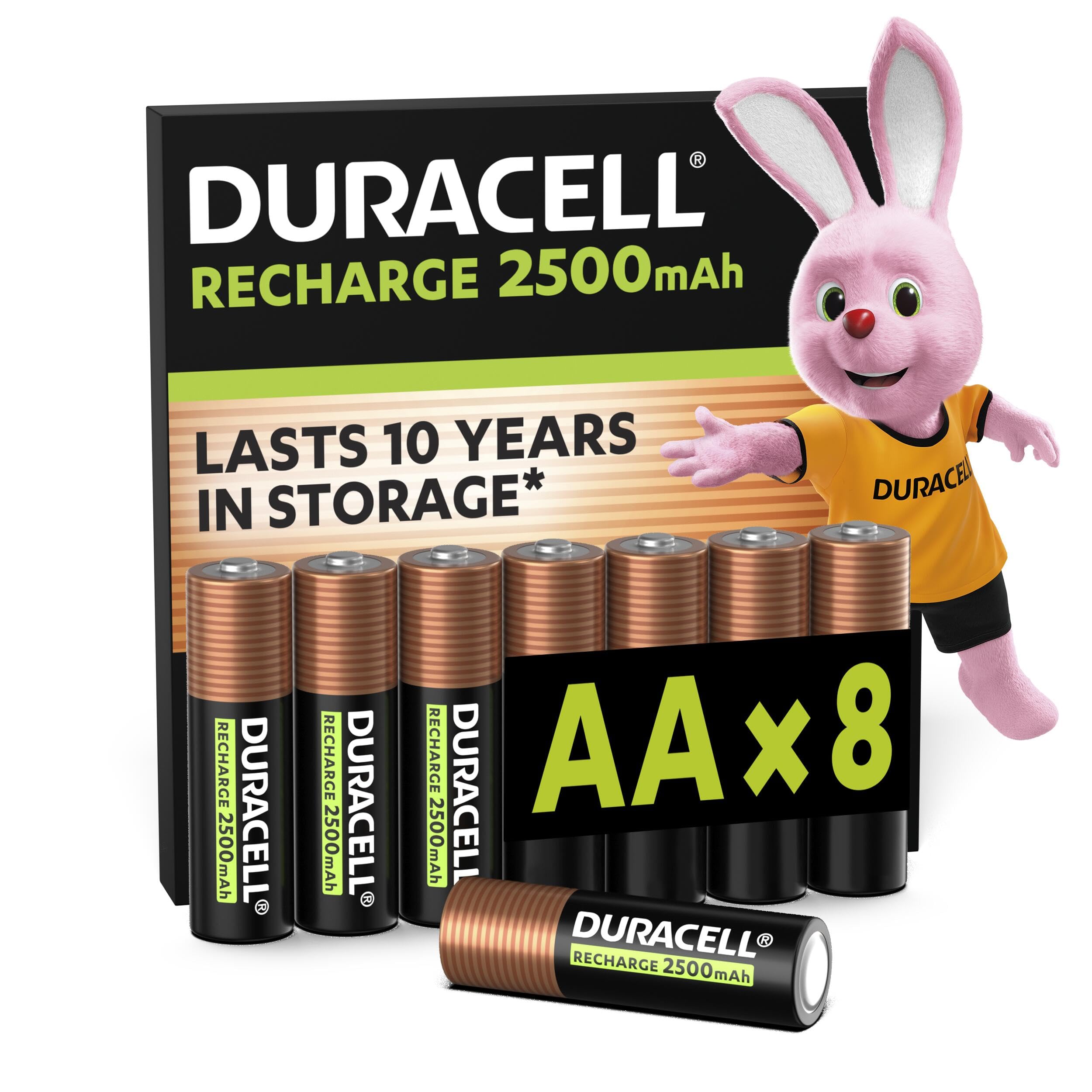 Duracell Rechargeable AA Batteries (Pack of 8), 2500 mAh NiMH, pre-charged, Our No.1 Longest Lasting Rechargeable Battery
