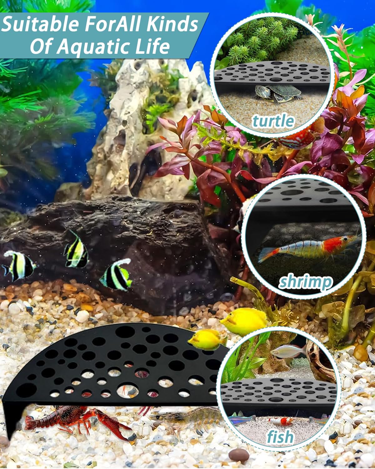 2 grotte per acquari per gamberetti - Tunnel semicircolari come riparo e protezione - Ideali per periodi di riproduzione e riposo - Design naturale per acquari d'acqua dolce (Colore: Nero)