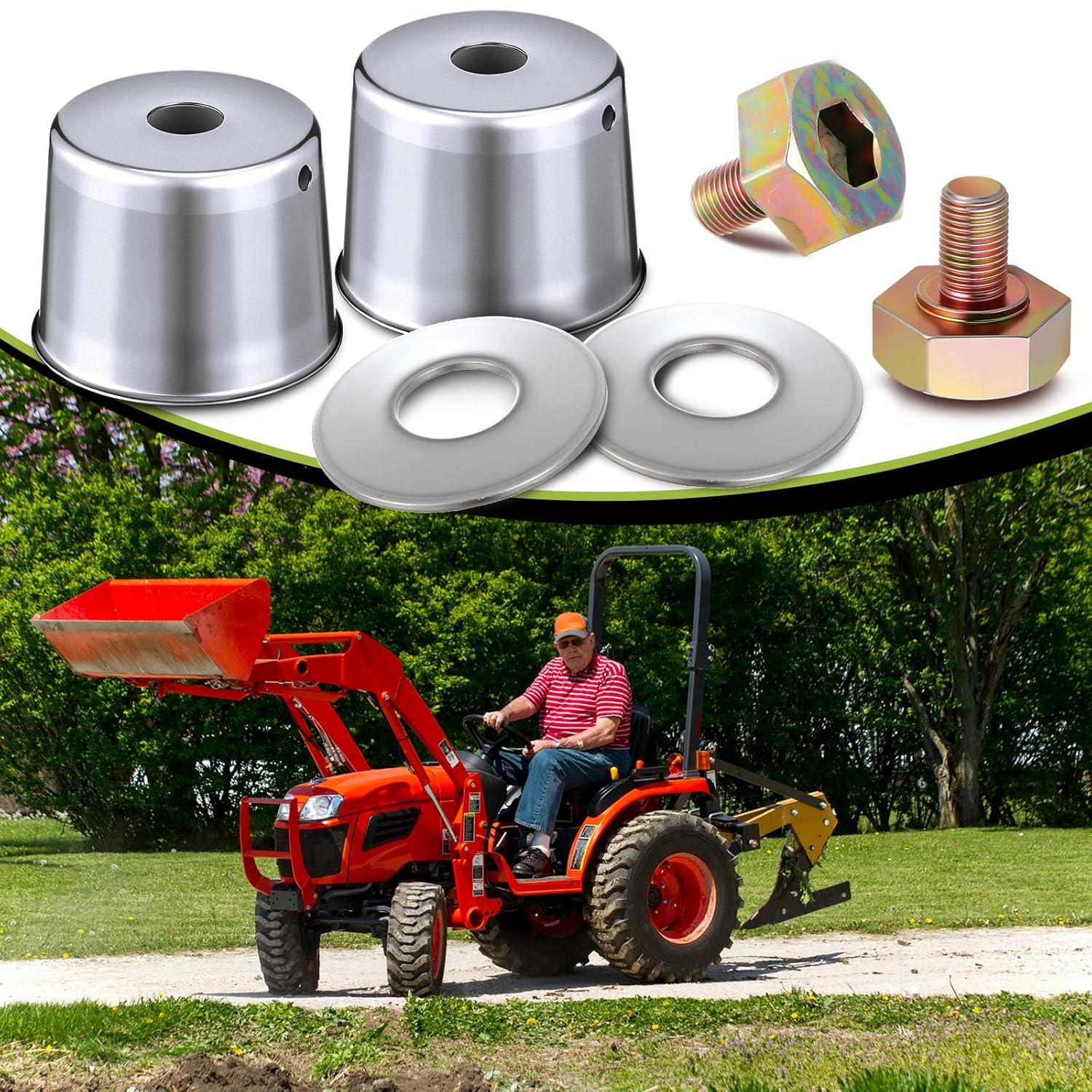 Mower Deck Parts Compatible with Kubota ZD326 ZG222 ZG227, Mower Deck Blade Bolts Washers and Dust Cover Cap Compatible with K5651-34350 K5651-34352 K5651-34372 K5647-34312(2 Sets)