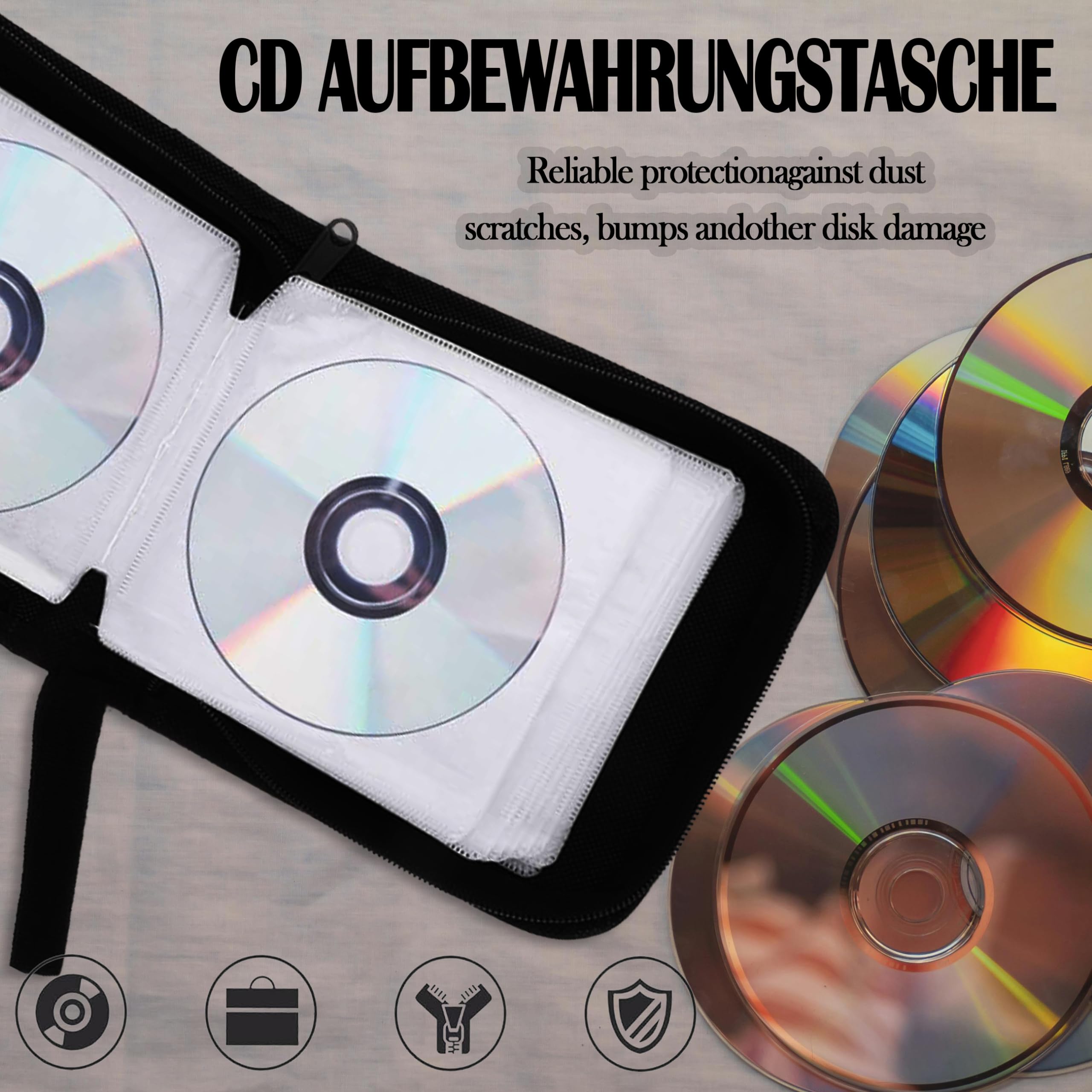 Porta CD Custodia, Dvd Organizzatore, Protable Oxford Panno 40 Dischi CD, Cerniera Custodia Organizer per Dischi Protettivi per Viaggi in Auto, Blu