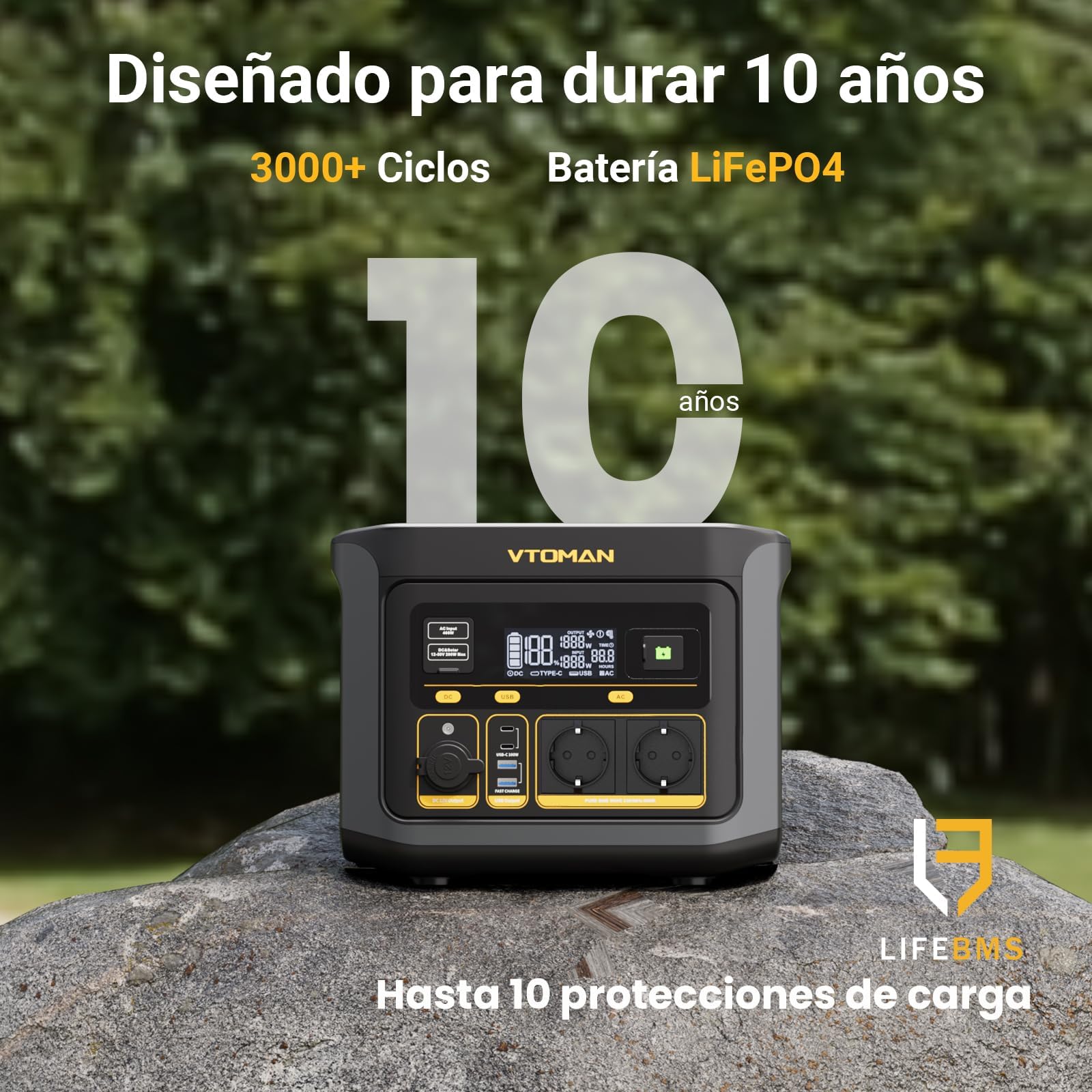 VTOMAN FlashSpeed 600 Estación de Energía Portátil con 110W Panel Solar | Generador Solar 499Wh 600W, Batería LiFePO4, 80% Carga Rápida en 1H, Capacidad Ampliable, Camping, Fiestas, Jardin