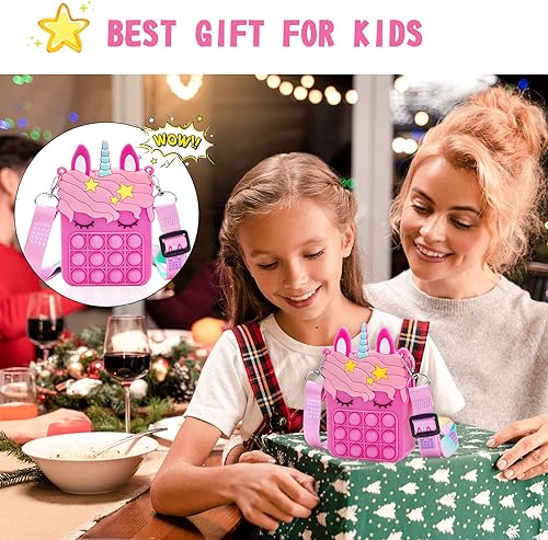 Miniatura 3 de Bolsa de unicornio rojo rosa para niñas, minijuguete para ansiedad, con burbujas para apretar, sirve de monedero, libera el estrés, regalo de