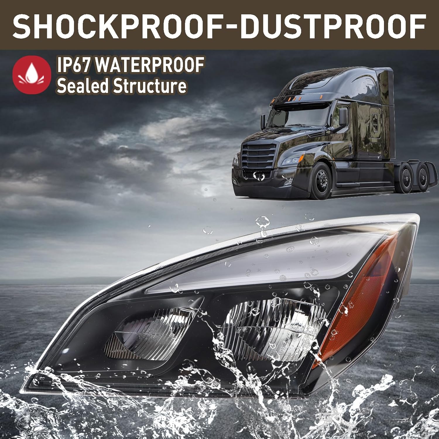 Duolctarms LED Headlight Headlamp Assembly Compatible for 2018-2024 Freightliner Cascadia Left Driver Side A6601405002 FL2503109