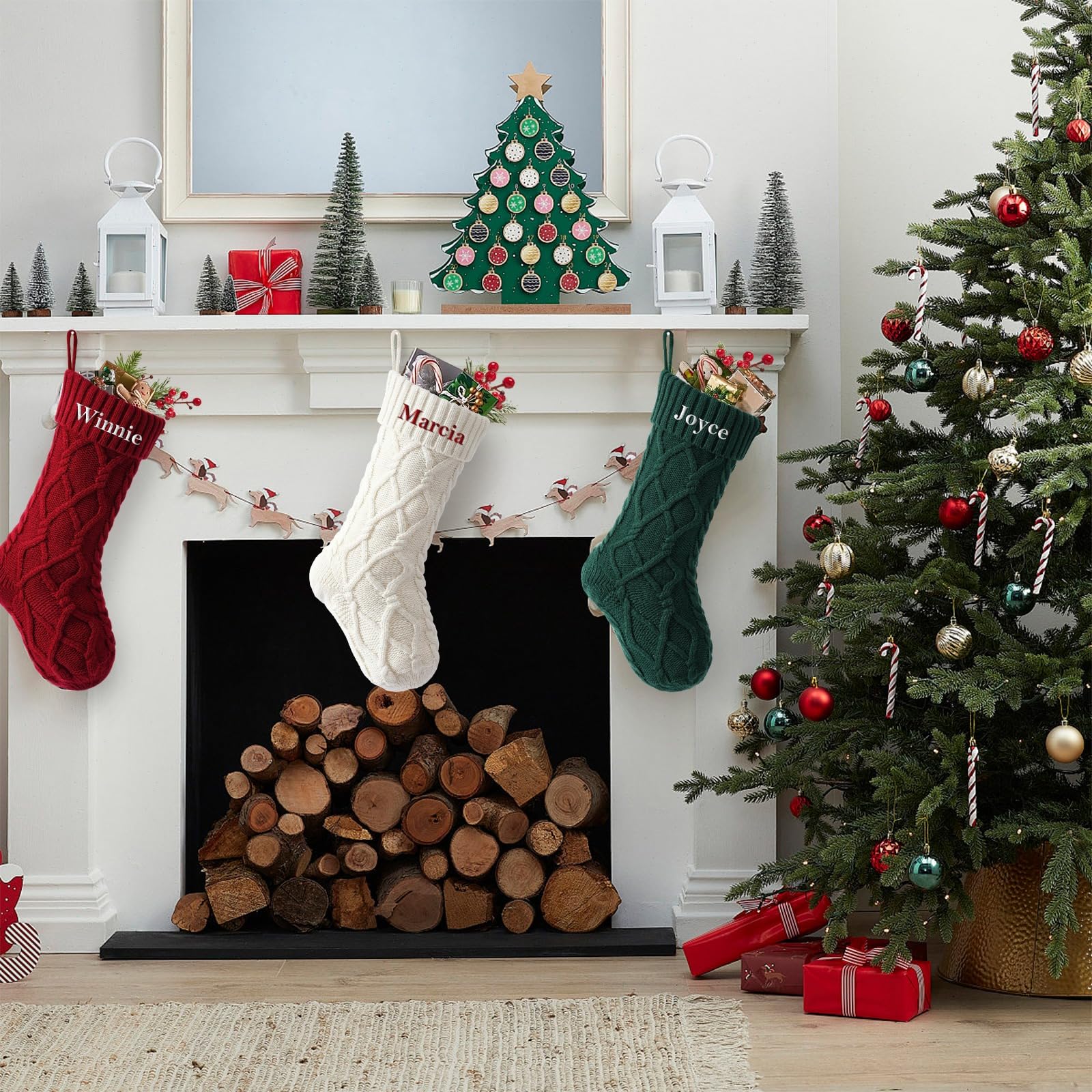 NIBESSER Chaussette De Noël Personnalisée Avec Prénom – Tricot 46 Cm – Décoration Sapin & Cheminée – Lot De 1