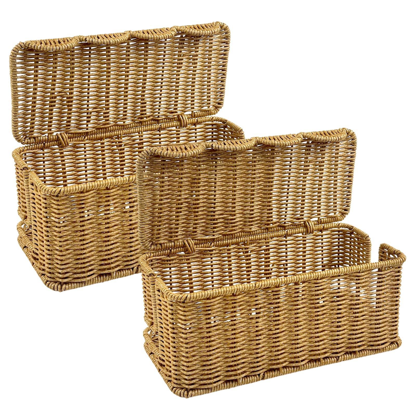 Confezione da 2 scatole per la gestione dei cavi con bordo smerlato, realizzate a mano, in plastica e rattan, per nascondere i fili, organizer per cavi da mettere sotto la scrivania, per cavi TV