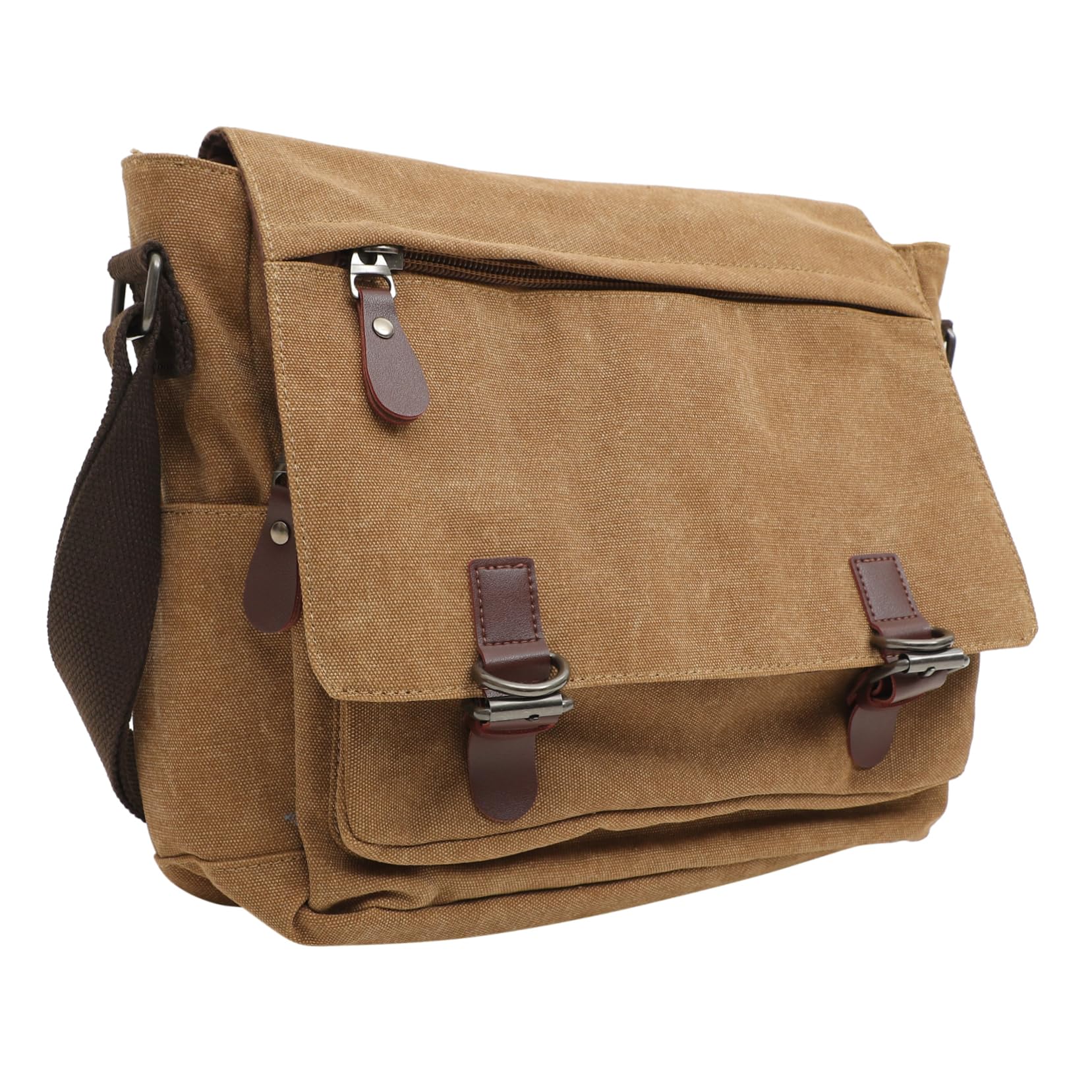 Angoily Bolso Bandolera Mediano de Lona Caqui para Hombre y Estudiantes