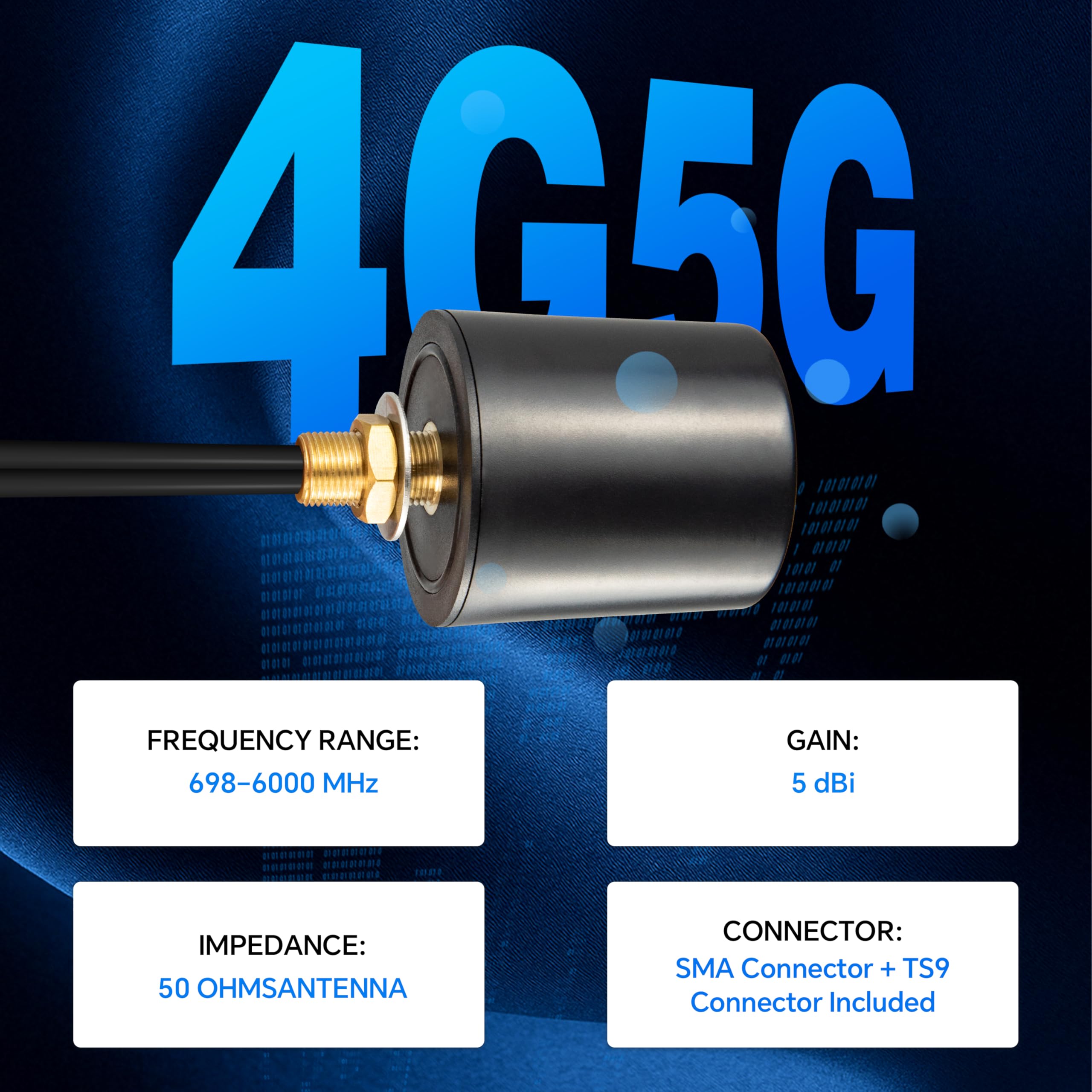 MIMO 5G LTE Antenna Outdoor 600-6000 MHz 4G 5G LTE Antenna esterna Omnidirezionale 5dBi con 5M Dual SMA maschio BMR100 cavo con adattatore SMA TS9 per router 4G/5G, WLAN, IoT e reti cellulari