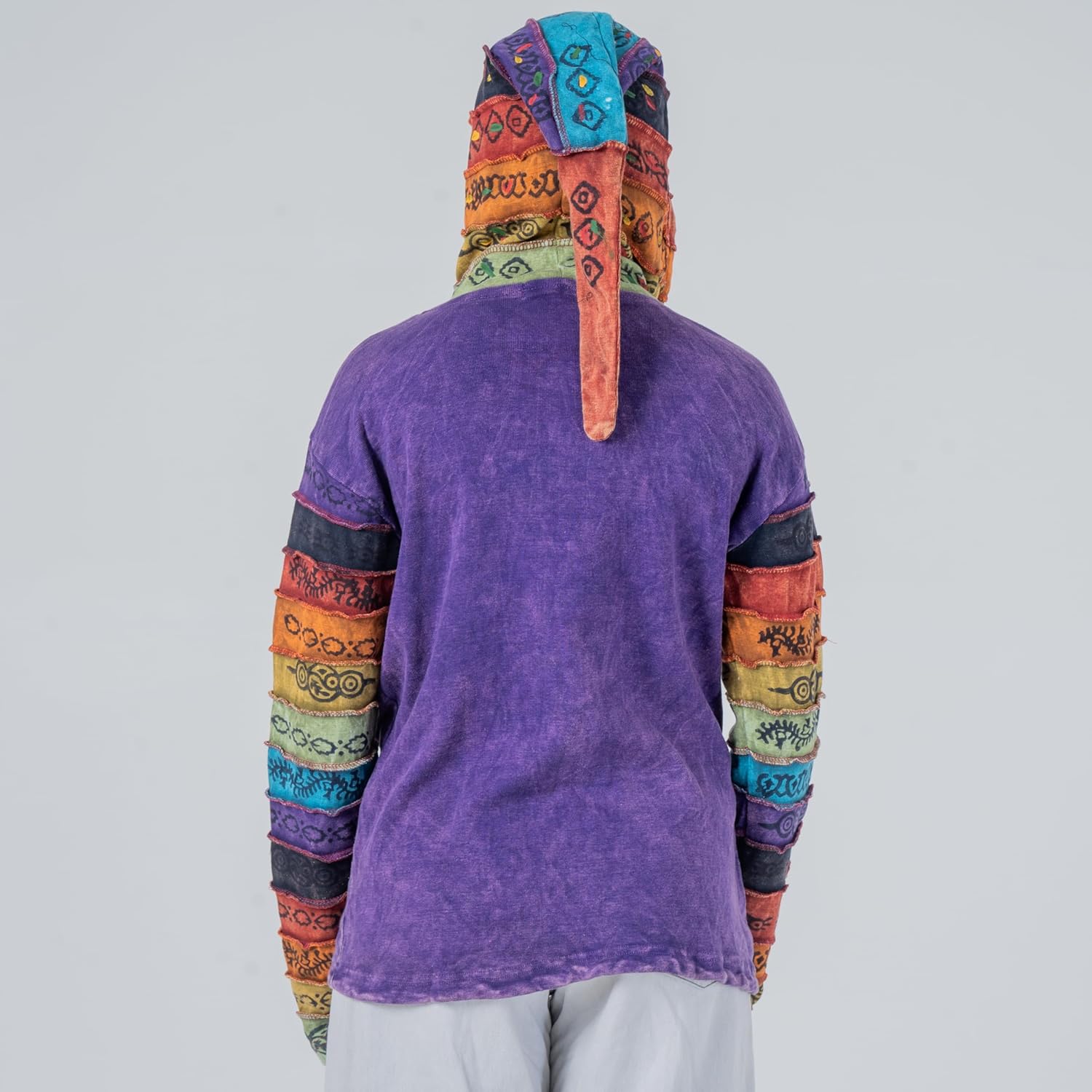 Shopoholic Fashion Women's Full Sleeve Gothic Sun Patchwork Faded Pixie Cotton Hippy Rib Hoodie - Image 6