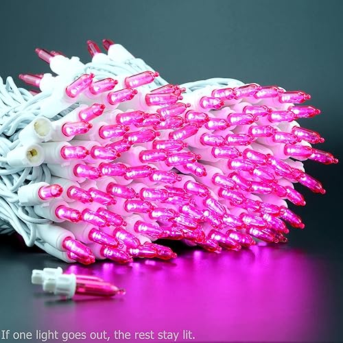 Miniatura 6 de YULETIME Juego de 200 luces LED rosas de Navidad, 66 pies, cable blanco, certificado UL, grado comercial, juego de luces navideñas