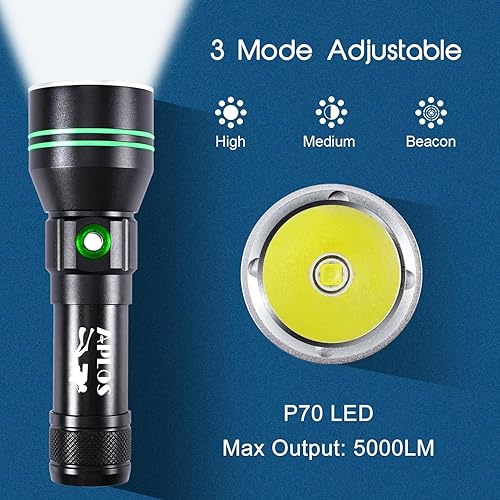 Miniatura 2 de APLOS Linterna de buceo AP50, linterna de buceo 5000 lúmenes, luces de flash súper brillantes, IPX8 subacuática impermeable noche buceo antorcha