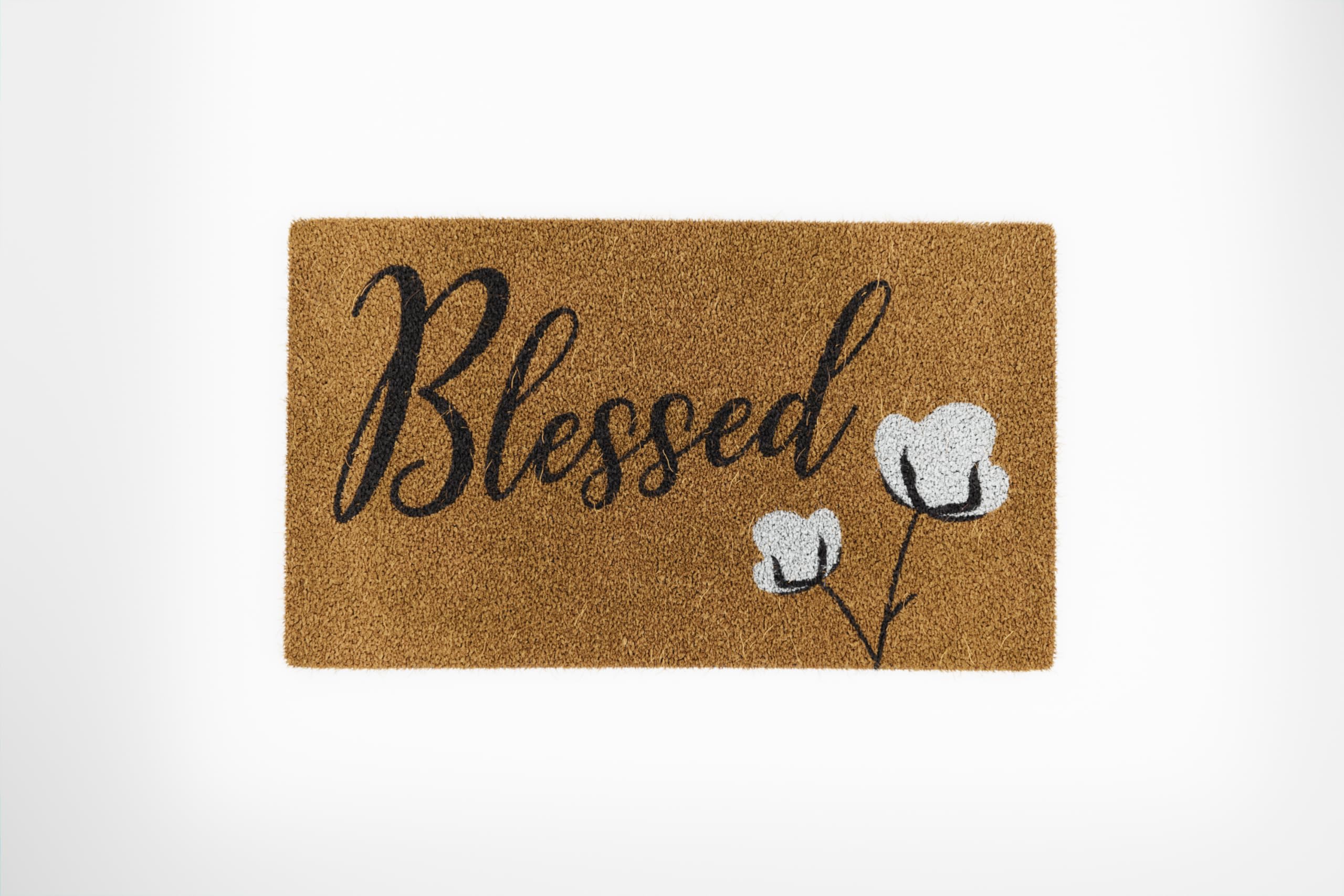 Avera Products | Blessed Cotton Bloom, Natural Coir Fiber Doormat, Anti-Slip PVC Mat Back | 29” x 17”