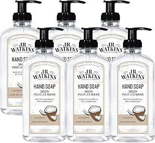 J.R. Watkins Gel Hand Soap, Scented Liquid Hand Wash for Bathroom or Kitchen, USA Made and Cruelty Free, 11 fl oz, Coconut, 6 Pack