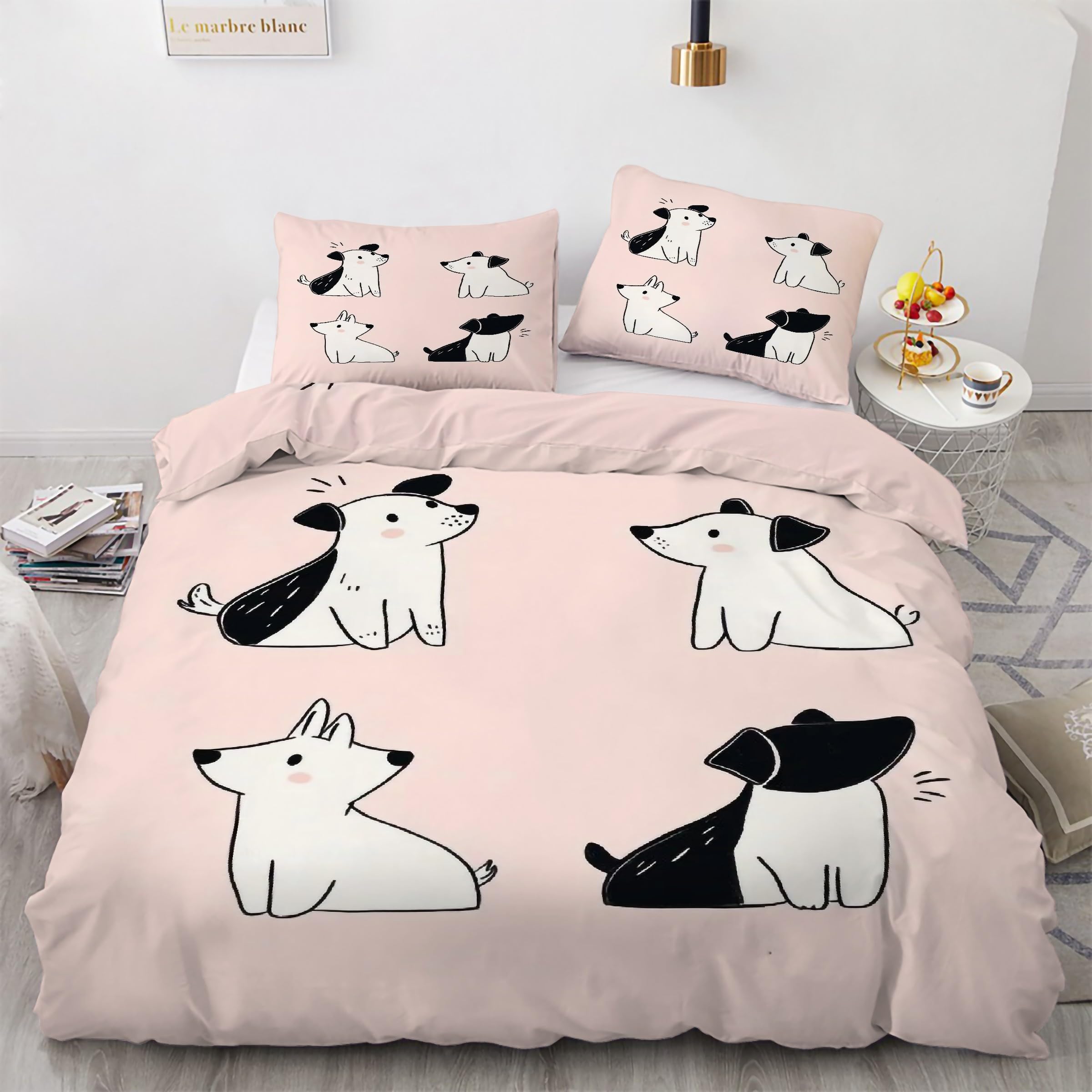 Parure de lit chien 220x240 cm rose avec housse de couette en microfibre et taies d'oreiller