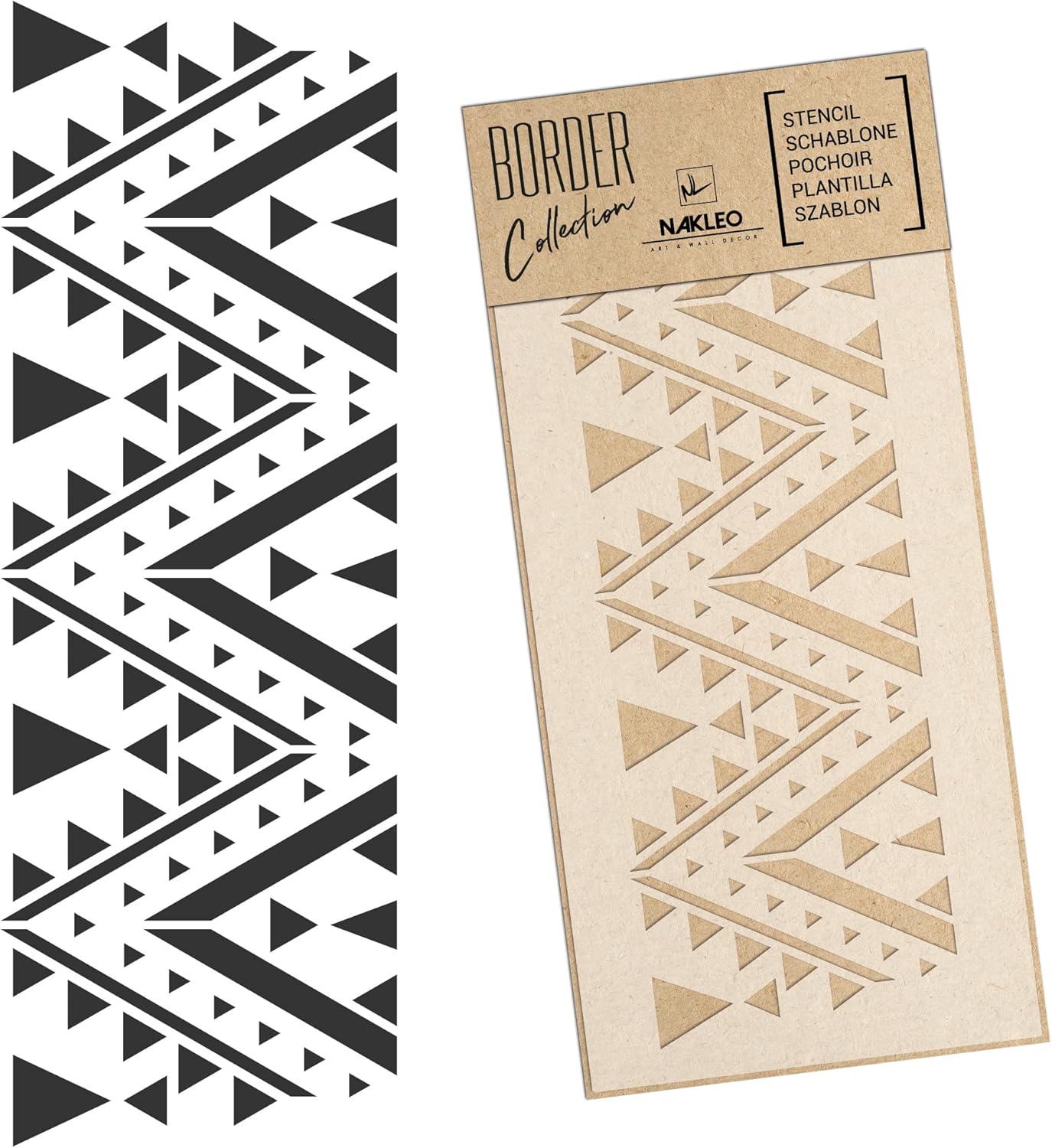 NAKLEO Border Wall Stencil 8,3”x17,7”, Geometric Carpet Kazakh Uyghur Pattern, Reusable Plastic Template, Painting Stripe DIY Art and Craft Home Decor, Fabric Furniture Wood Paper Patio