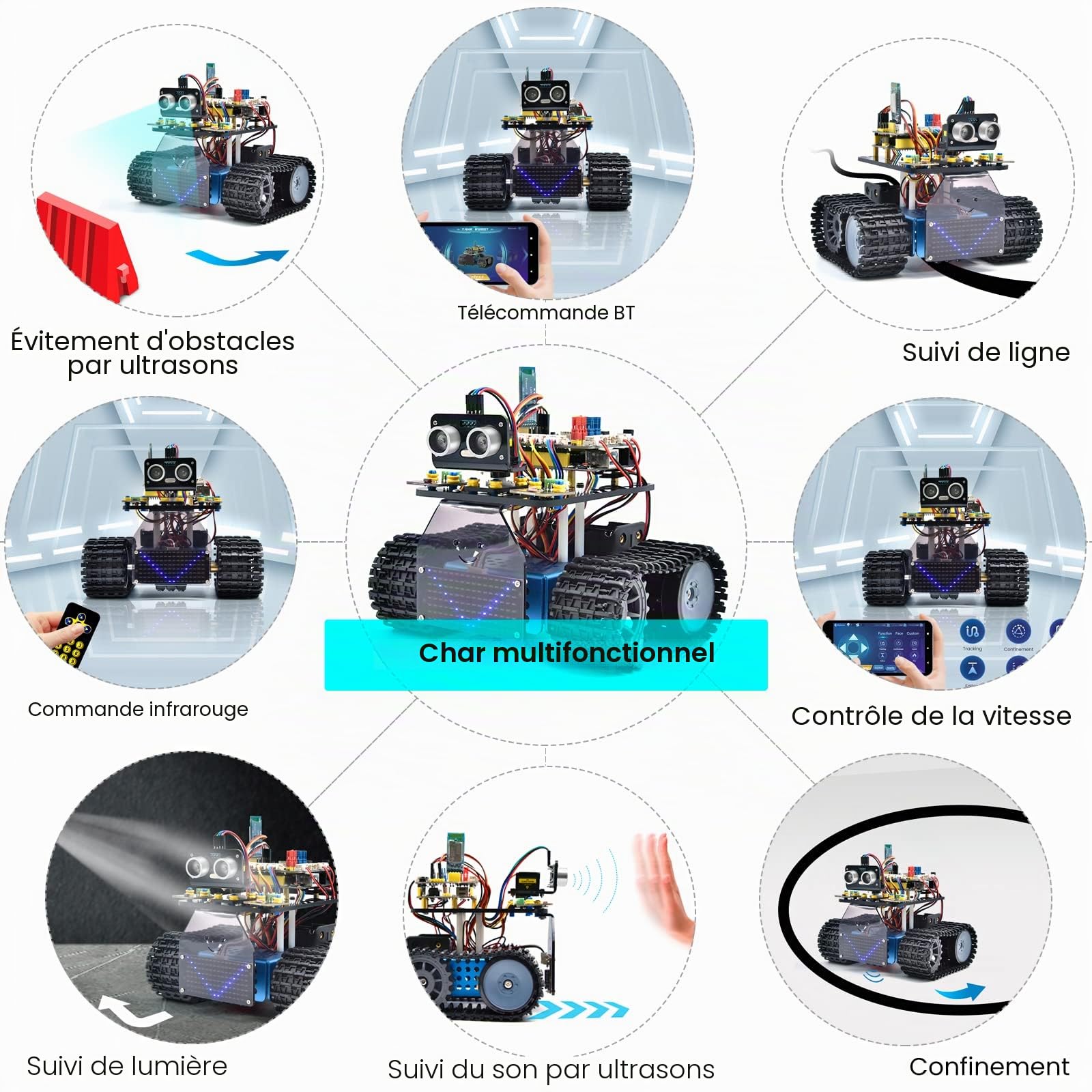 KEYESTUDIO Smart Robot Tank Car Kit Compatible avec Arduino IDE Kit de Construction électronique avec microcontrôleur, Module Bluetooth, Robot de Voiture Jouet pour Enfants