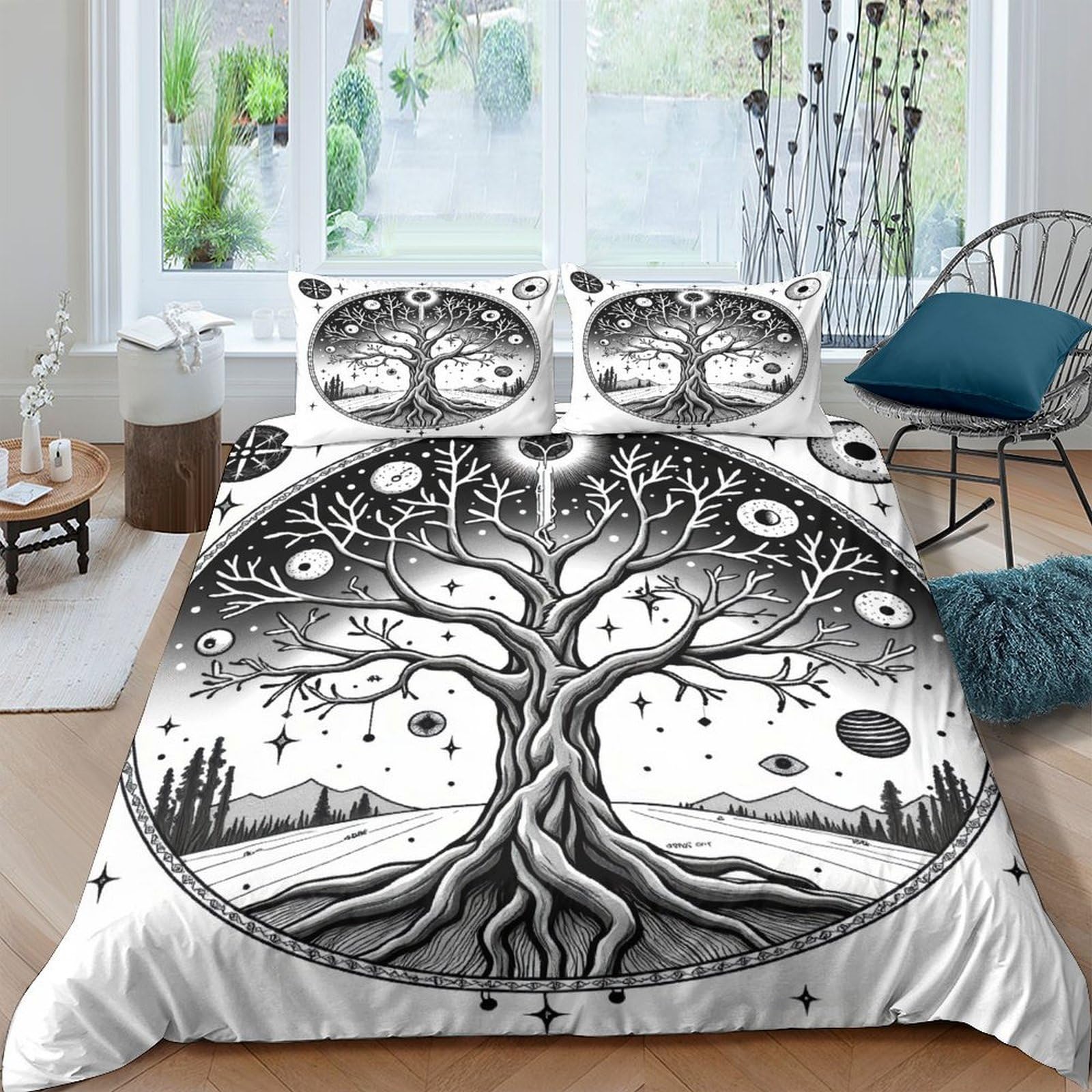 Ctjqhvkz Style-3 3D Printed Mystical Tree Of Life Fitted Sheet Microfiber Soft Breathable Celestial Landscape Mattress Cover Bedroom Decor Single（135X200cm）