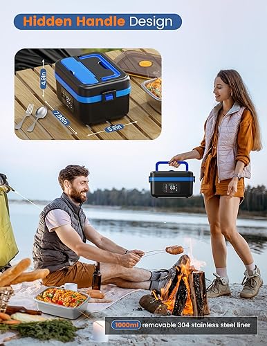 Miniatura 7 de Fiambrera eléctrica inalámbrica para adultos, lonchera con batería de 1 litro, con bolsa aislada, calentador de alimentos autocalentable recargable