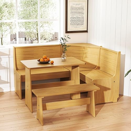 Miniatura 9 de Juego de comedor para rincón de desayuno y cocina, mesa de esquina con banco y silla, diseño en L para ahorrar espacio, 3-4 asientos para el hogar