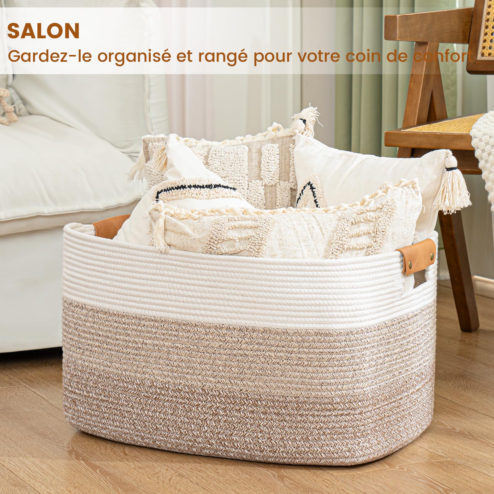 Panier de Rangement Rectangulaire 72L pour Couvertures, Jouets et Linge, Dégradé de Marron