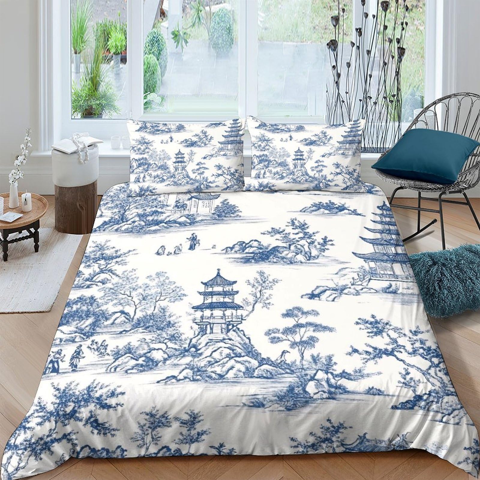 Ctjqhvkz Style-7 3D Printed Blue Oriental Landscape Fitted Sheet Microfiber Soft Bed Cover For Bedroom Guest Room Decor Protection Single（135X200cm）