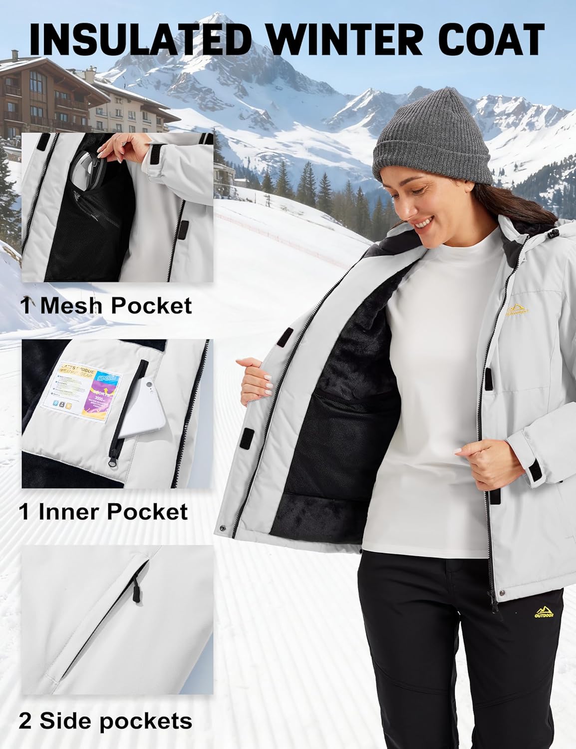 MAGCOMSEN Women's Winter Coat Ski Snow Jacket Fleece Lined Warm Waterproof Insulated Skiing Windbreaker Jacket with Hood - Image 6