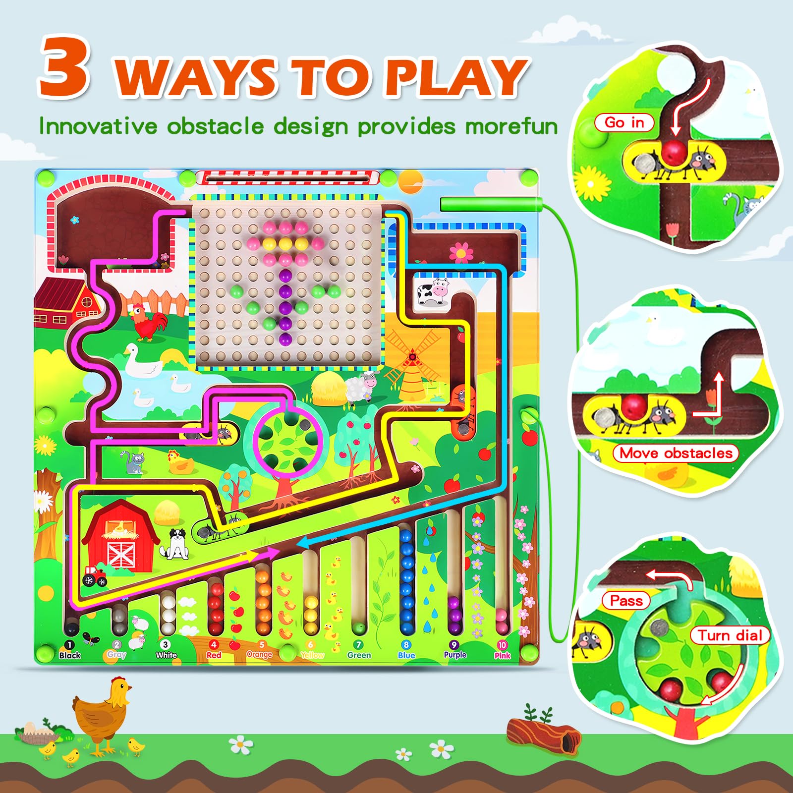 Montessori Toys for 3-6 Year Olds: Magnetic Colour & Number Maze, Fine Motor Skills & Colour Sorting Toys - Image 3