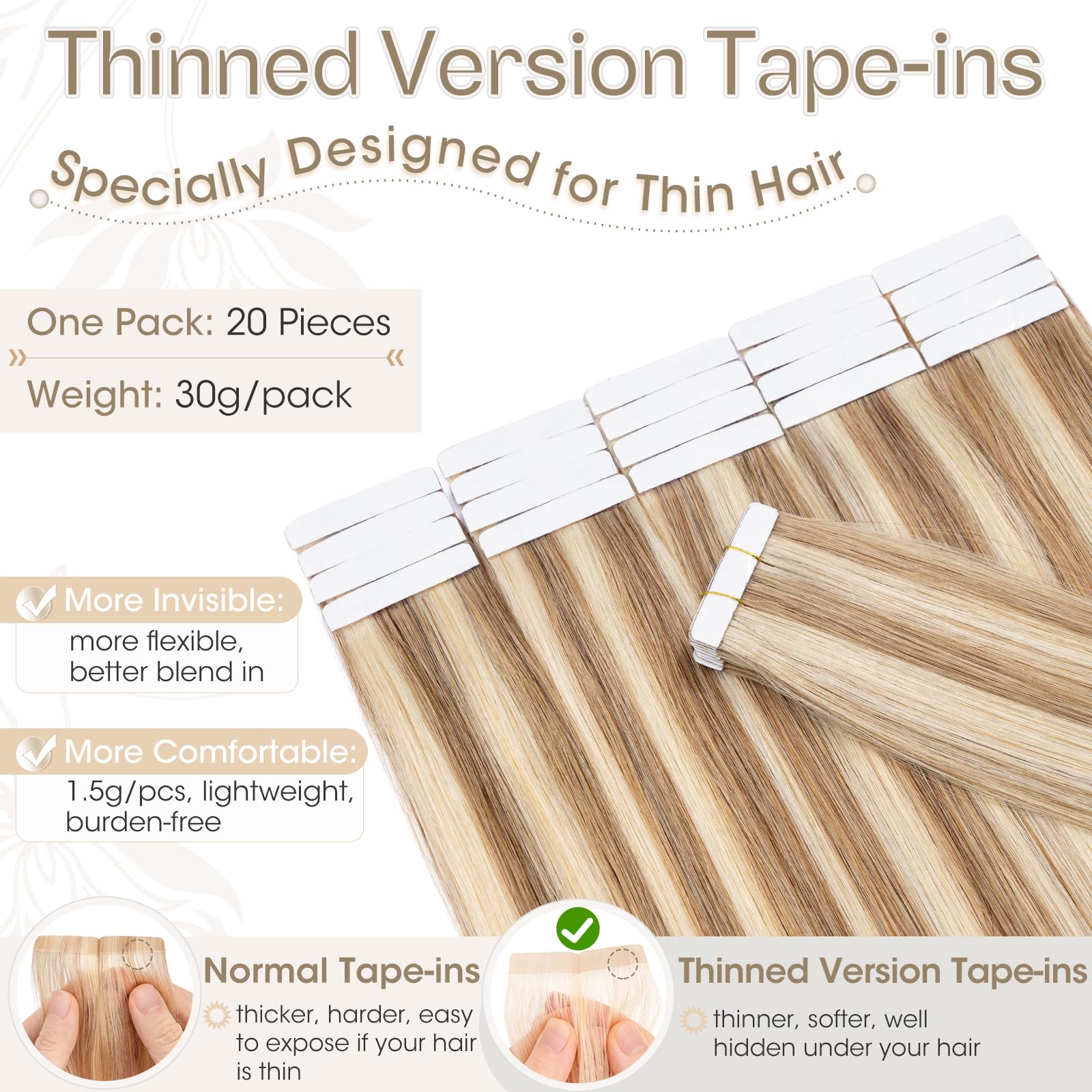 Elailite 20 Pcs Tape Hair Extensions Real Human Hair, Thin Type - Image 2
