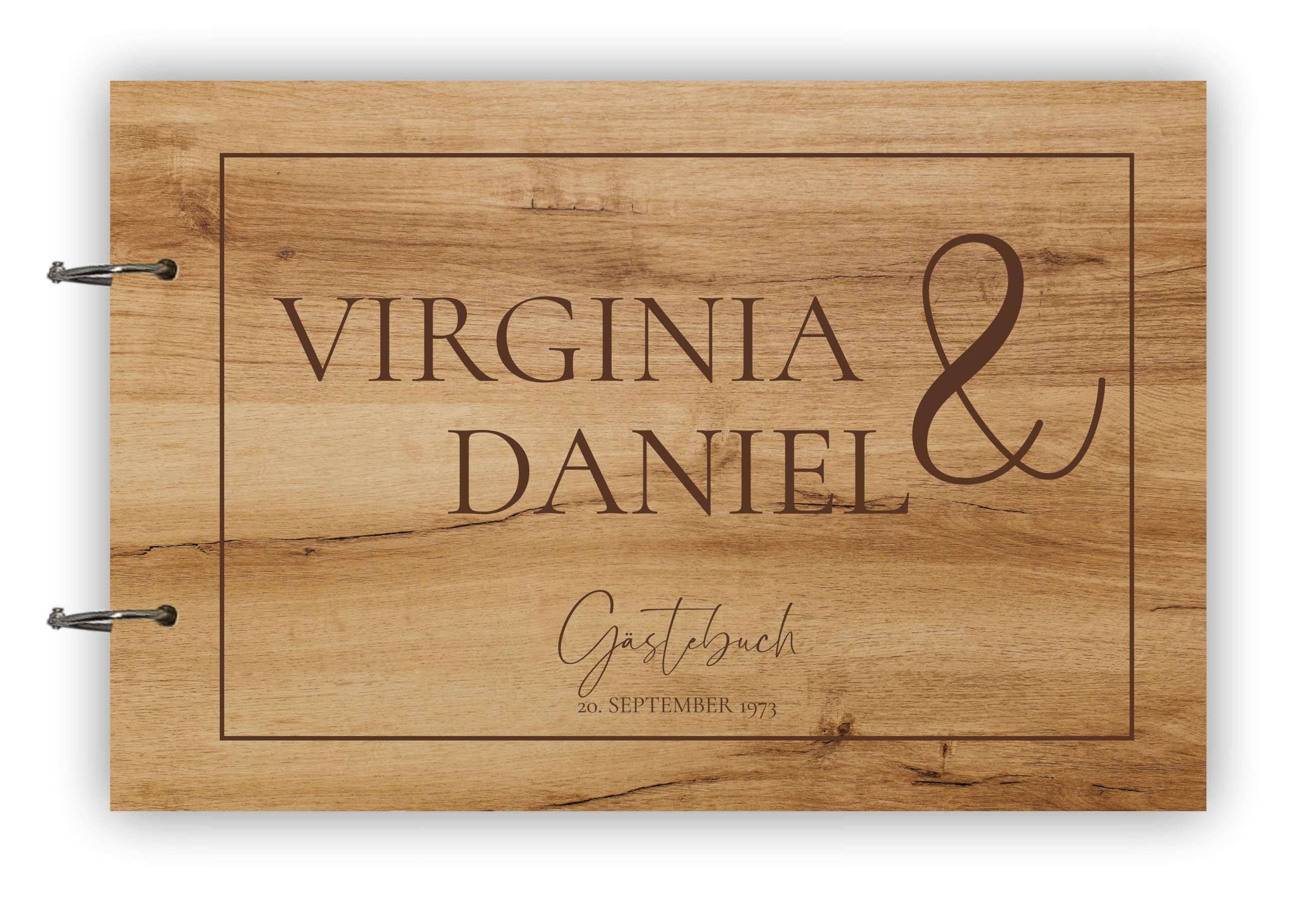 Manschin-Laserdesign Holz Gästebuch Love Hochzeit Echtholz mit individueller Lasergravur | 50 Blätter (100 Seiten) | DIN A4 |