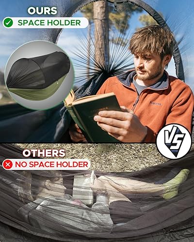 Miniatura 3 de Sunyear Hamaca de camping con red, hamaca doble y individual con red similar a la casa, fácil de instalar y empacar, ligera y portátil, perfecta