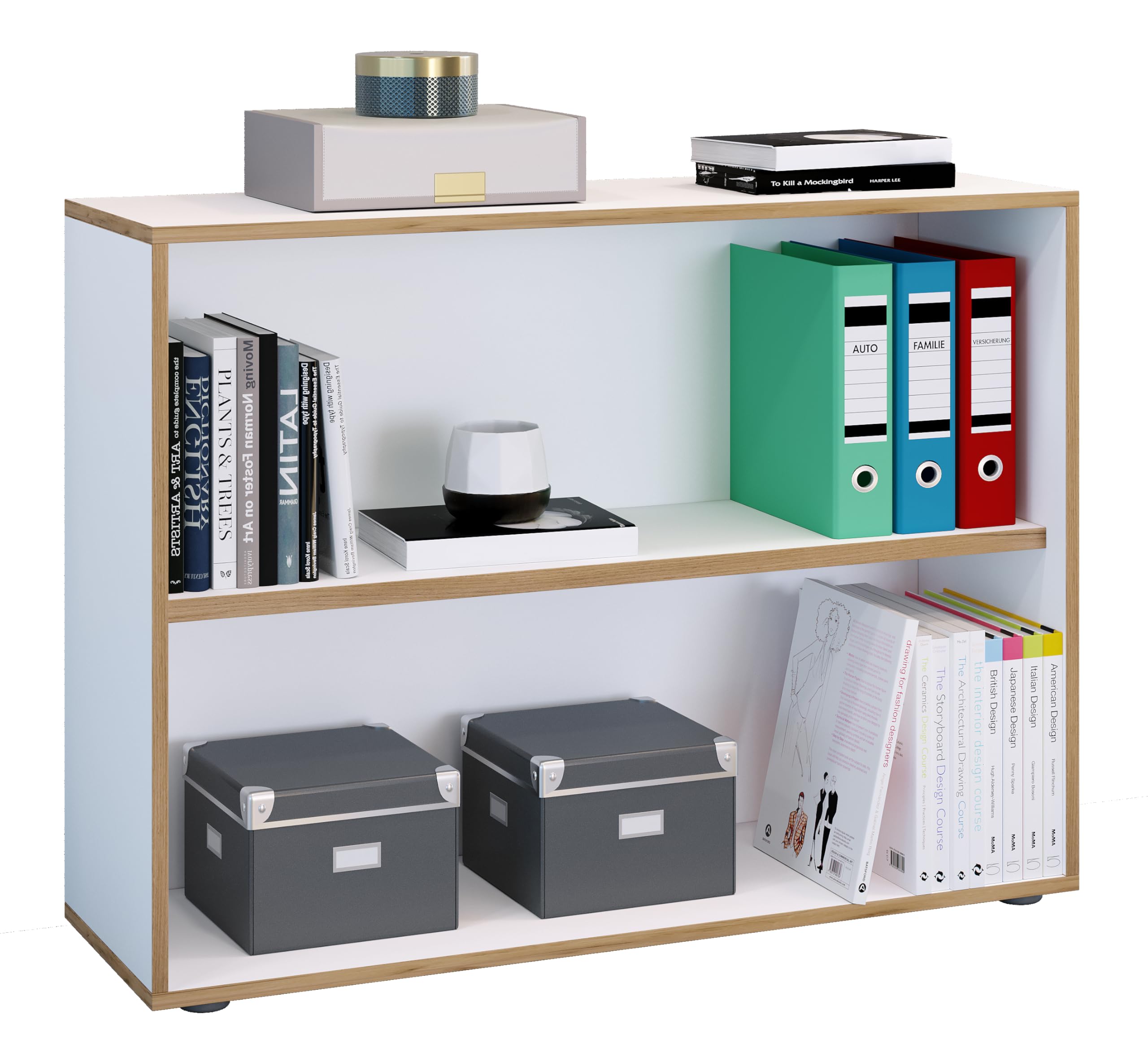 VCM Holzregal stehend | platzsparender Aktenschrank | Maße ca. H. 74 x B. 100 x T. 33 cm | Elegantes Regal | Büroregal – Salia 2fach B. 100 cm