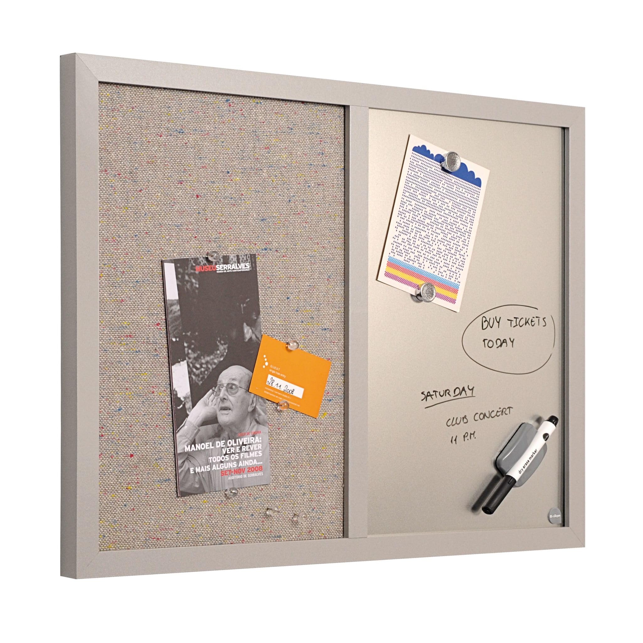 MasterVision Tablica łączona, 45 cm x 61 cm, tablica magnetyczna suchościeralna i szara tkanina, szara ramka MDF, mała