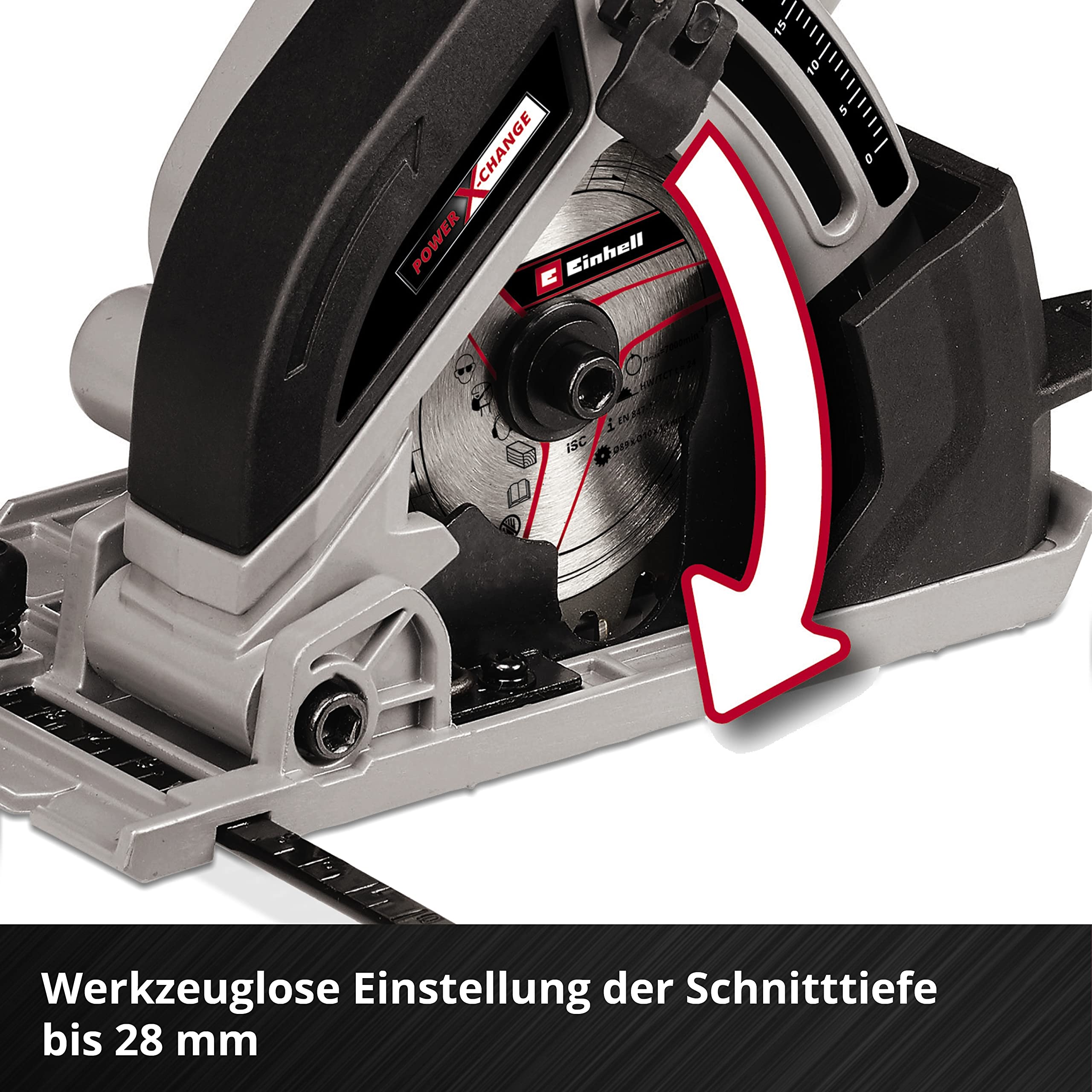 Einhell Akku-Mini-Handkreissäge TE-CS 18/89 Li - Solo Power X-Change (Lithium-Ionen, werkzeuglose Einstellung d. Schnitttiefe, hochwertiger Sägetisch, ohne Akku und Ladegerät)