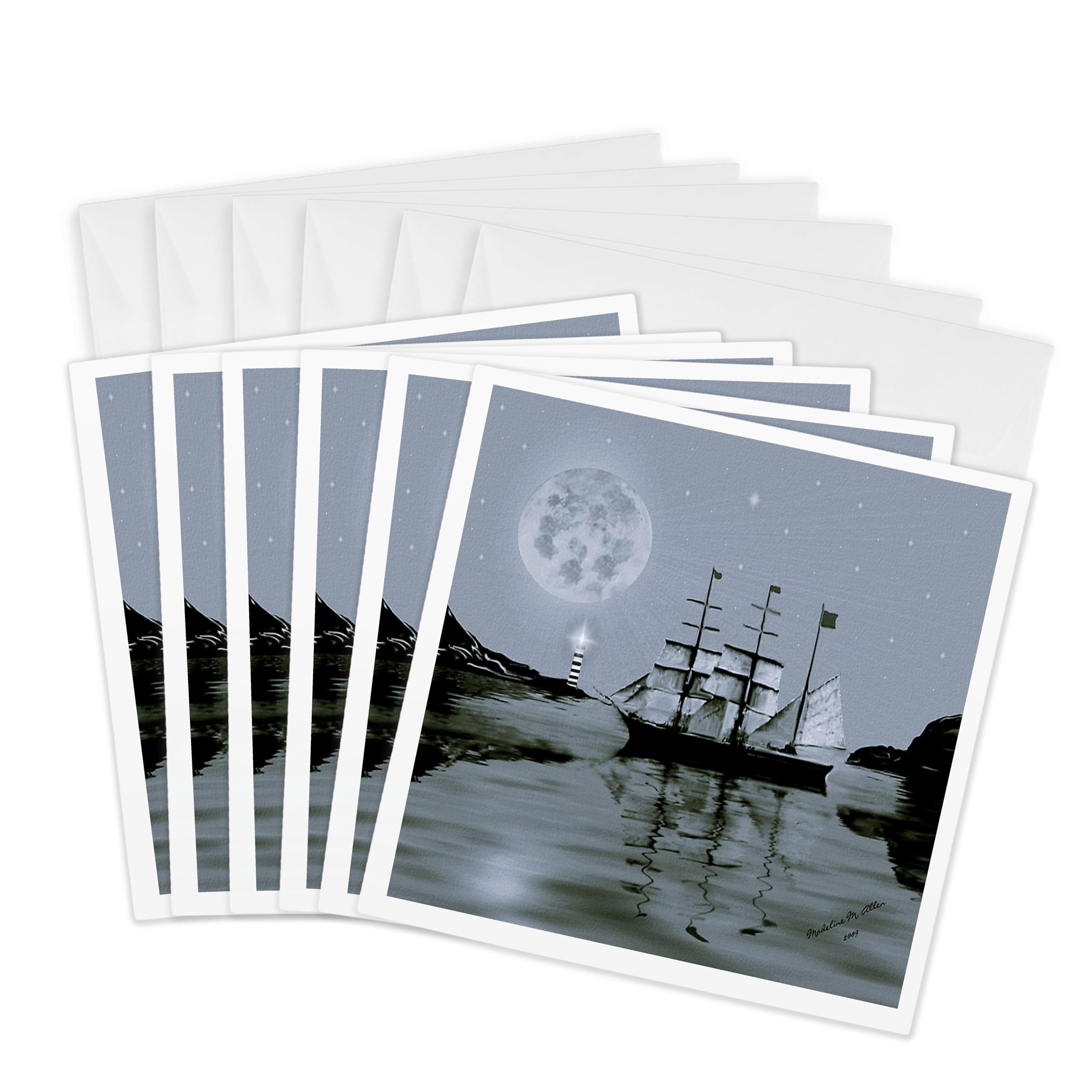 3dRose gc_6672_1 6 x 6-Inch "Pirate Cove x Night- SmudgeArt Art" Greeting Card (Pack of 6)