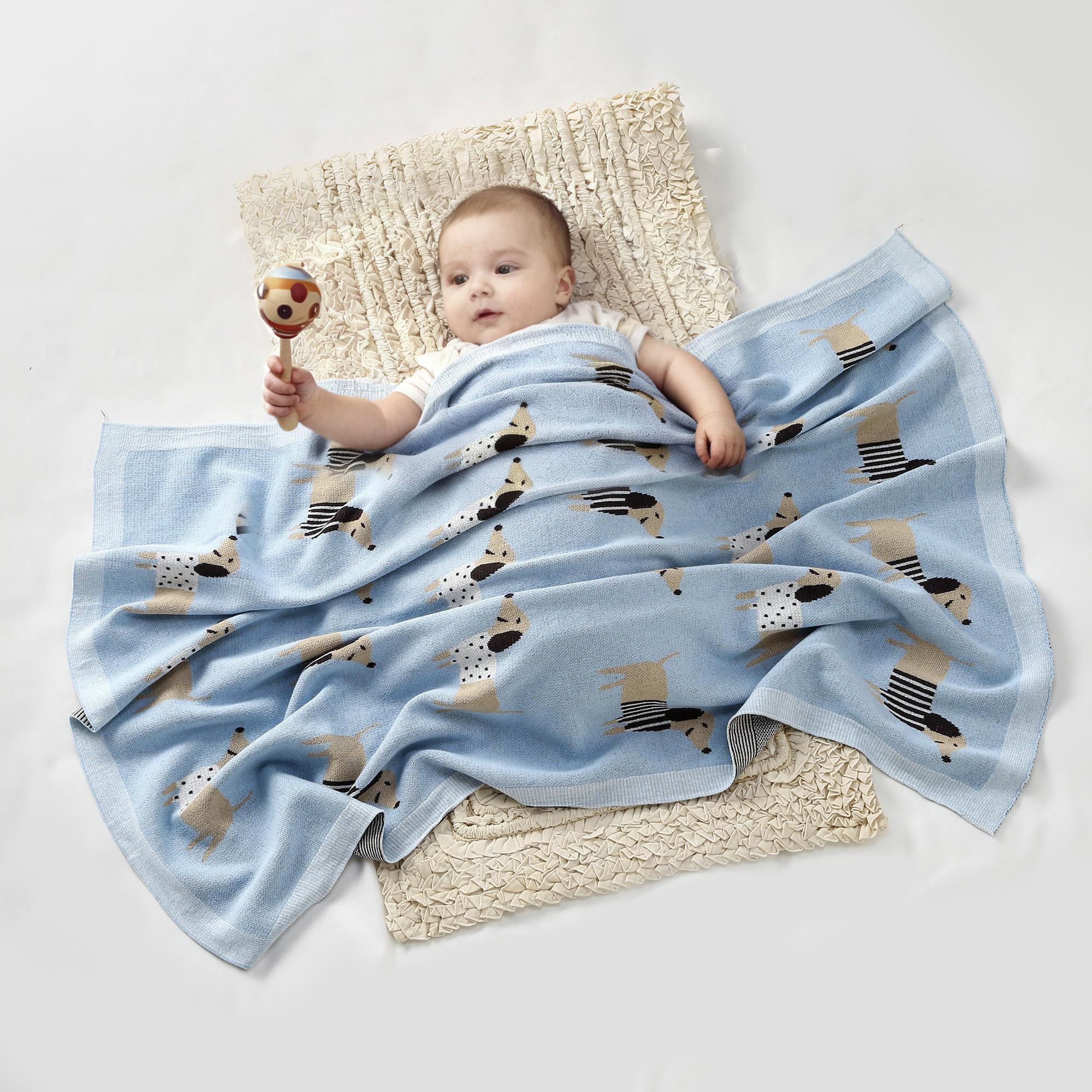 Loyfoky Baby Blanket 100% Cotton Dachshund Puppy Dog Breathable Receiving Swaddle Blankets for Newborns Boy Girl Blue 40x30in - Image 3