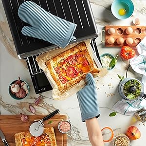 KITCHENAID Ribbed Soft Silicone Oven Mitt 2-Pack Set, 7.5"x13", Fog Blue