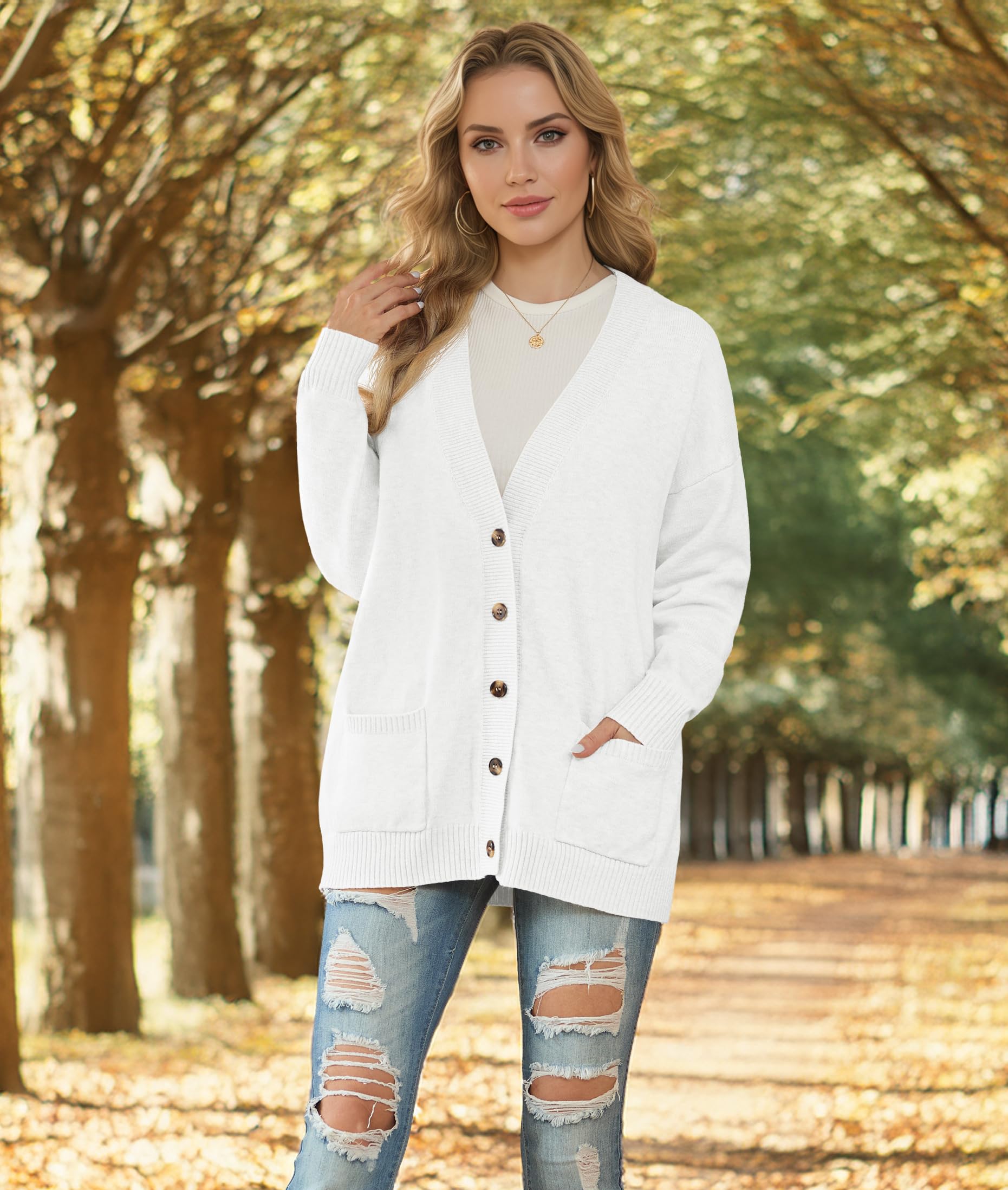 GRECERELLE Cardigan da donna lavorato a maglia, maglione invernale a maniche lunghe, con bottoni, scollo a V, capispalla oversize con tasca