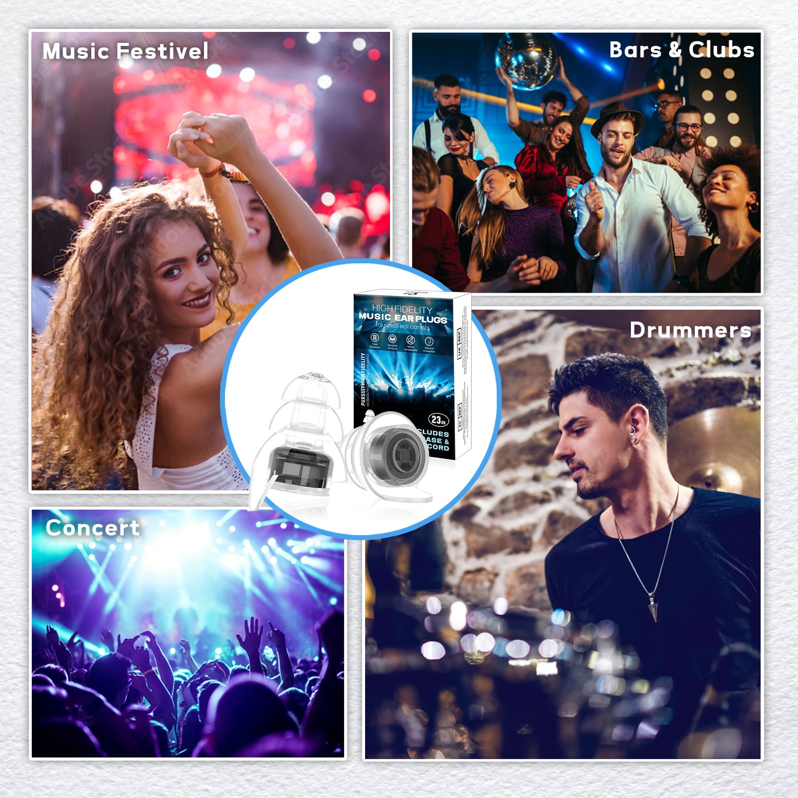 Bouchon Oreille Concert, Eargrace 2 Paires De Protection Auditive De Petite Taille Pour Musiciens Avec Étui De Transport En Aluminium Pour Musiciens, Festivals, Dj,Travail Et Événements Bruyants
