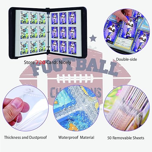 Miniatura 3 de GHIUAN Carpeta de tarjetas de fútbol para tarjetas intercambiables, carpeta de tarjetas de 9 bolsillos para 720 tarjetas, incluye 40 páginas,