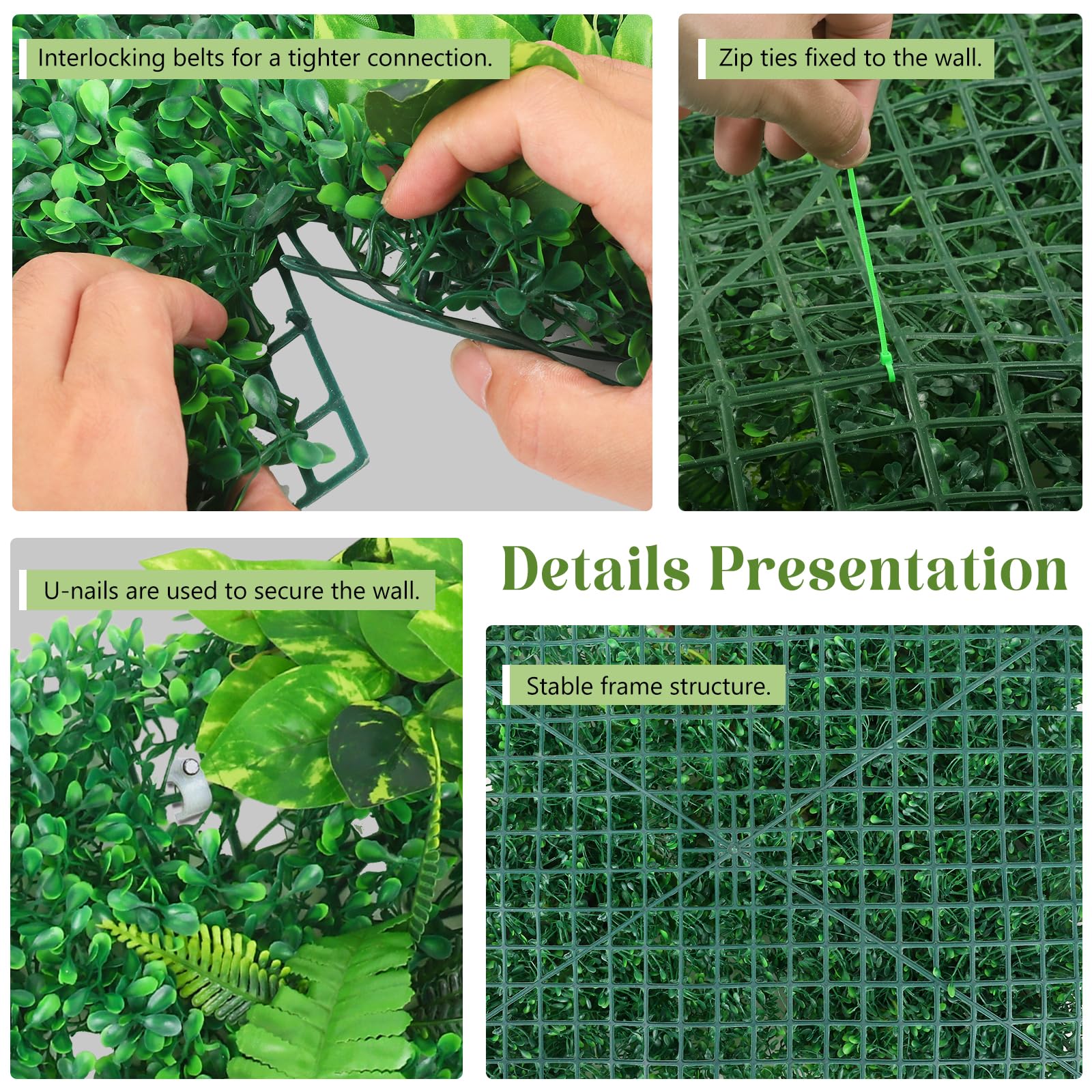 Parete vegetale Artificiale 60x40 cm, Set di 2 Piante da Parete fitte e Resistenti alle intemperie, Piante Artificiali sempreverdi per Uso Interno ed Esterno, Balcone, Giardino, Matrimonio