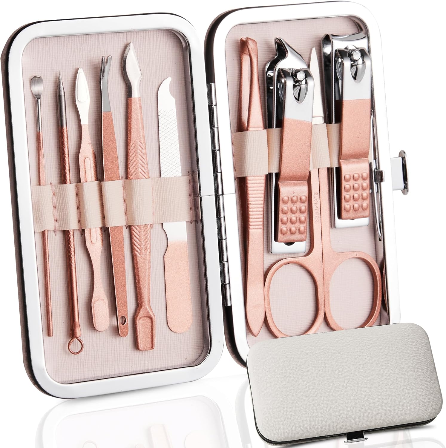 Manicure Kit Nail Care Set 10 in 1 Stainless Steel Nail Clippers Gifts for Men Women, Travel Nail Grooming Tools with Portable Leather Case Pink Manicure Kit Nail Care Set 10 in 1 Stainless Steel Nail Clippers Gifts for Men Women, Travel Nail Grooming Tools with Portable Leather Case Pink