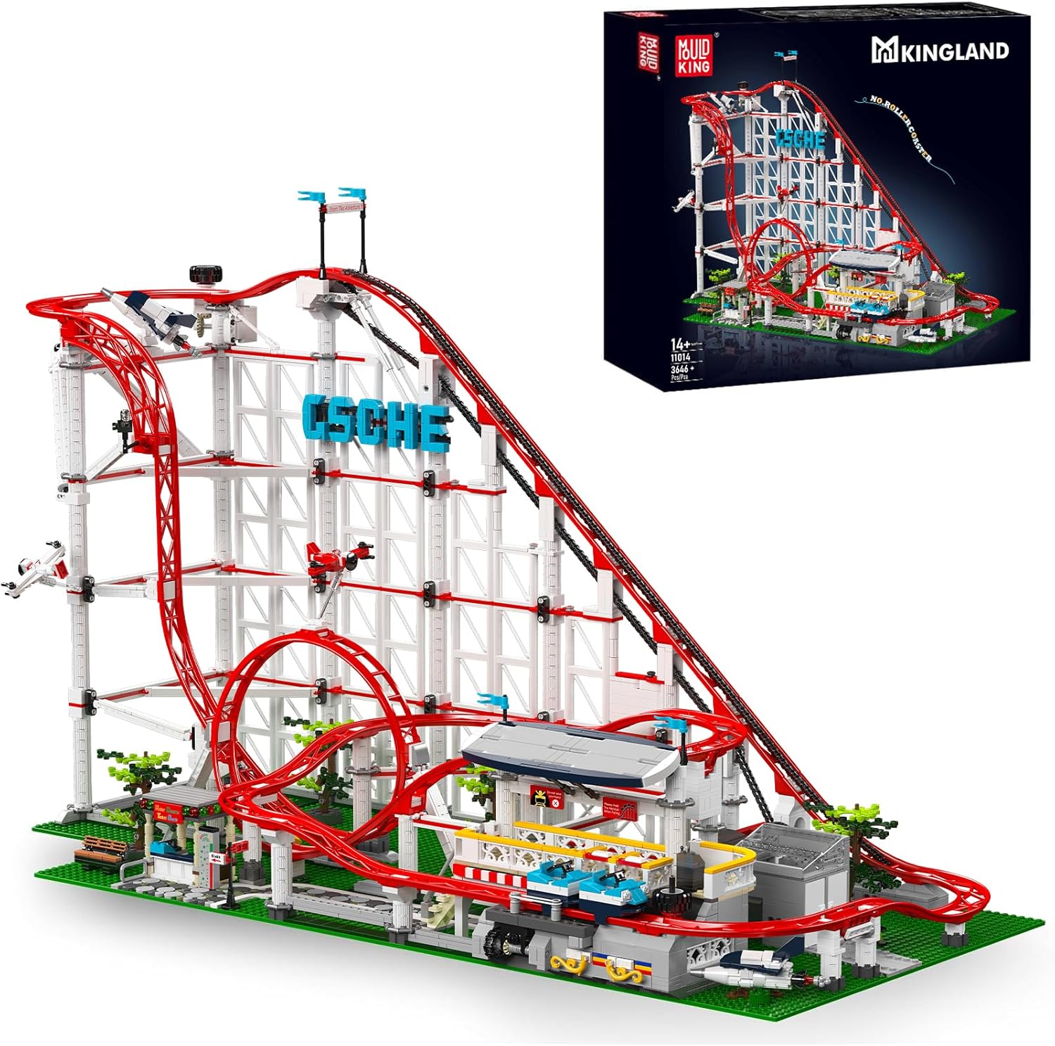 Mould King Roller Coaster Building Set, Large Amusement Park Coaster Model Kit with Motors, Creative Gift for Adults, Engineering STEM Toy for Teens (3646 PCS) Roller Coaster Set