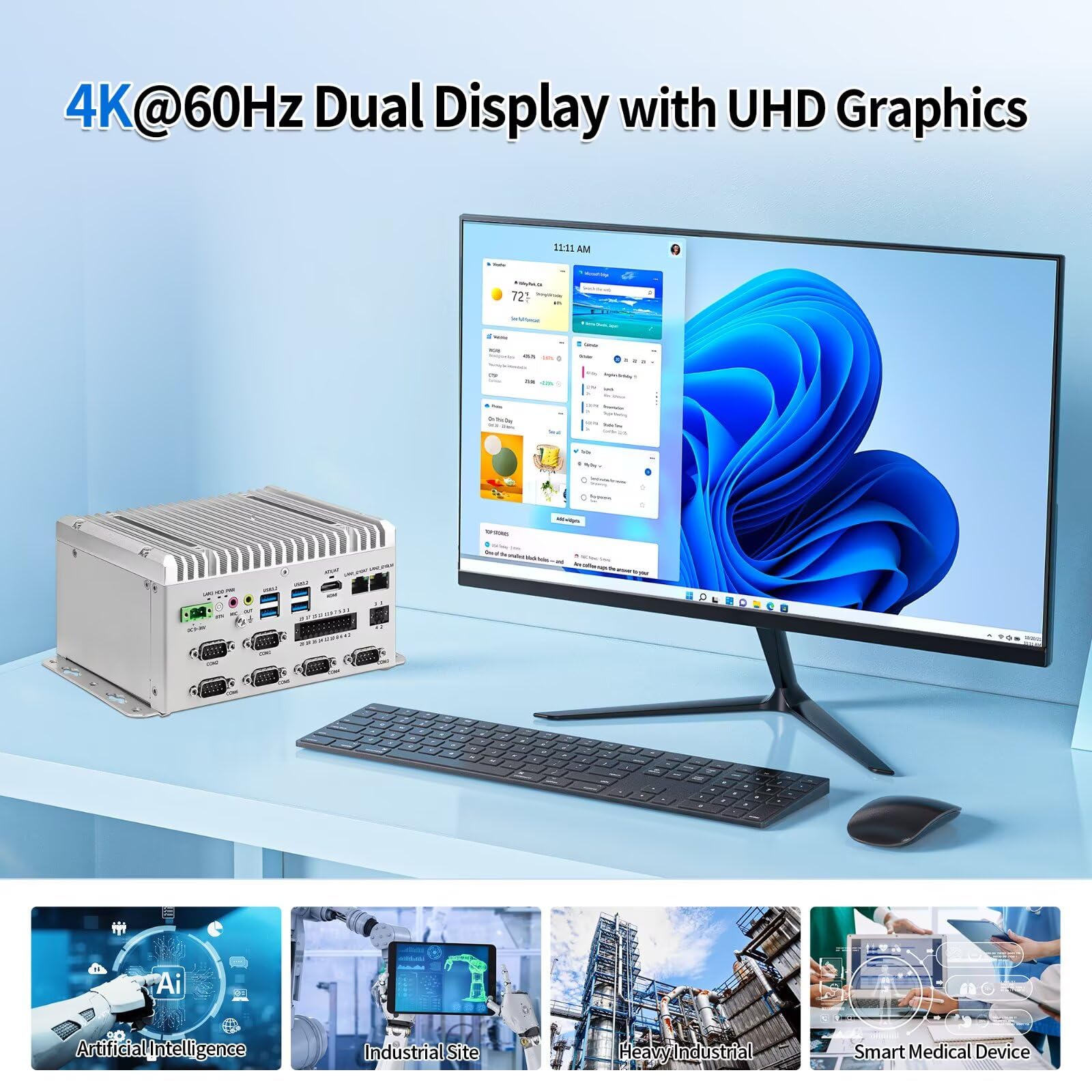 Industrie Mini PC Lüfterlos Fanless Embedded Computer J6412 Dual LAN 6COM 16Pin GPIO 4USB 4K Display Auto Power On DDR4 0G RAM 0G SSD