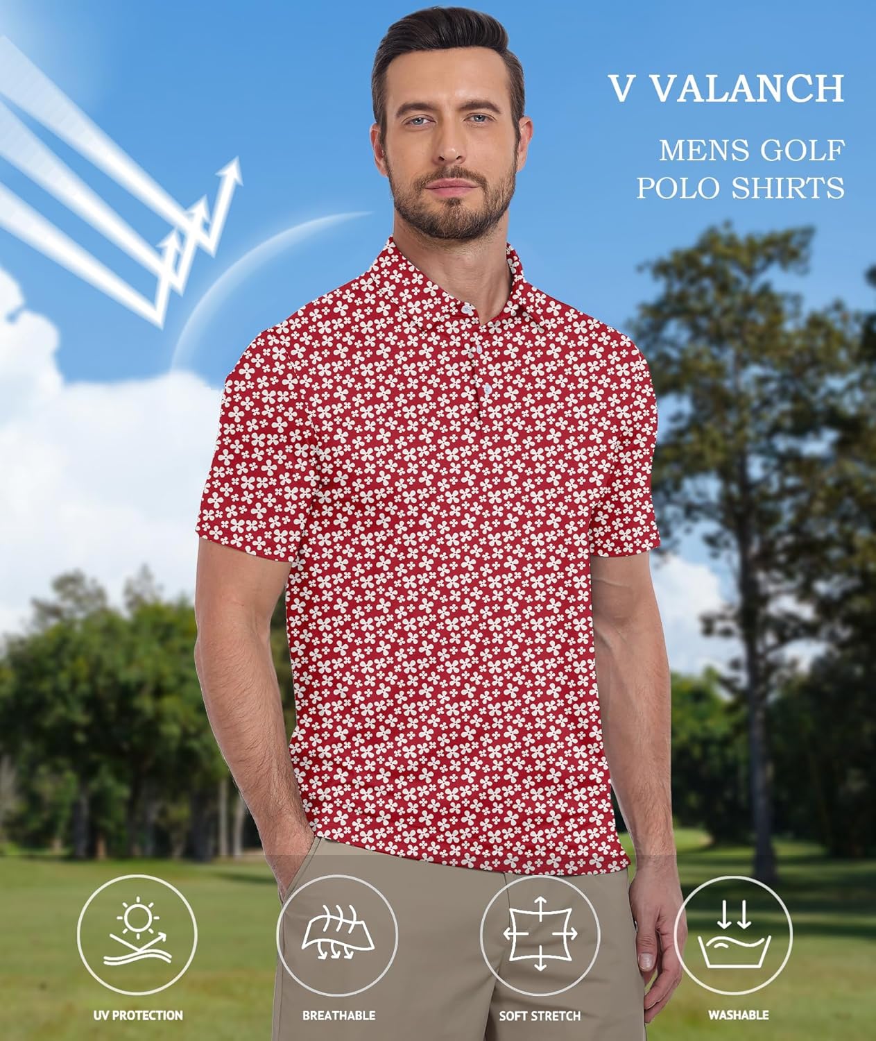 V VALANCH Mens Polo Shirts Short Sleeve Moisture Wicking Golf Tennis Polo Casual Shirts - Image 2