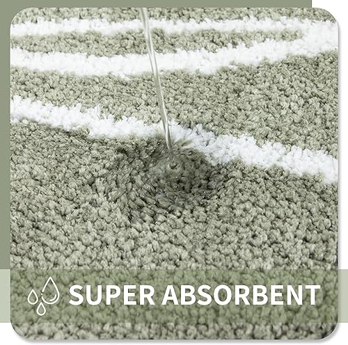Miniatura 4 de Tititex Alfombra de baño de lujo de línea curva blanca verde salvia, 16 x 24 pulgadas, alfombra de baño de microfibra extra suave y absorbente,