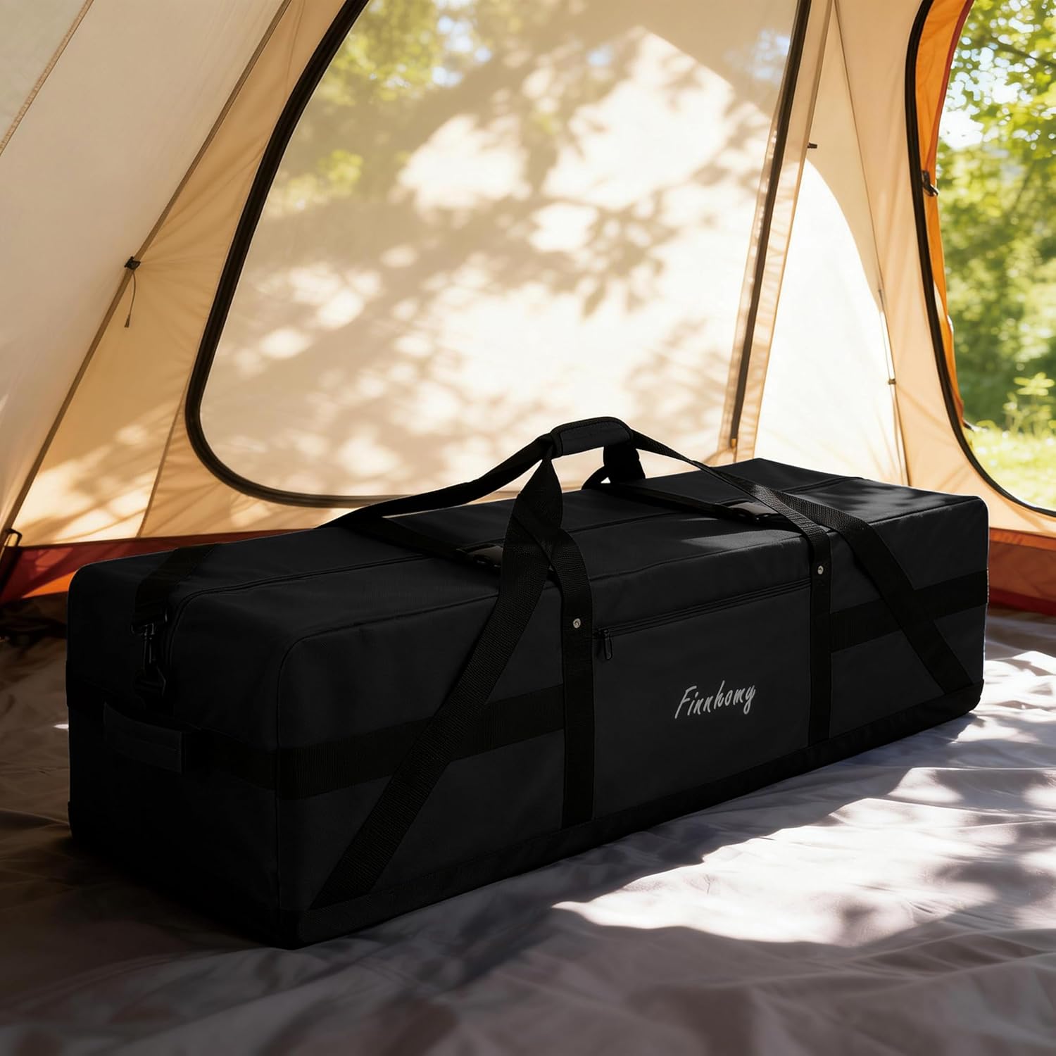 Finnhomy 110L Extra Large Heavy Duty Duffle Bag, 45 Inch Foldable Waterproof Travel Duffel with Upgrade Lockable Zipper, Multiple Pockets, Compression Straps for Camping, Moving, Sports Gear Storage