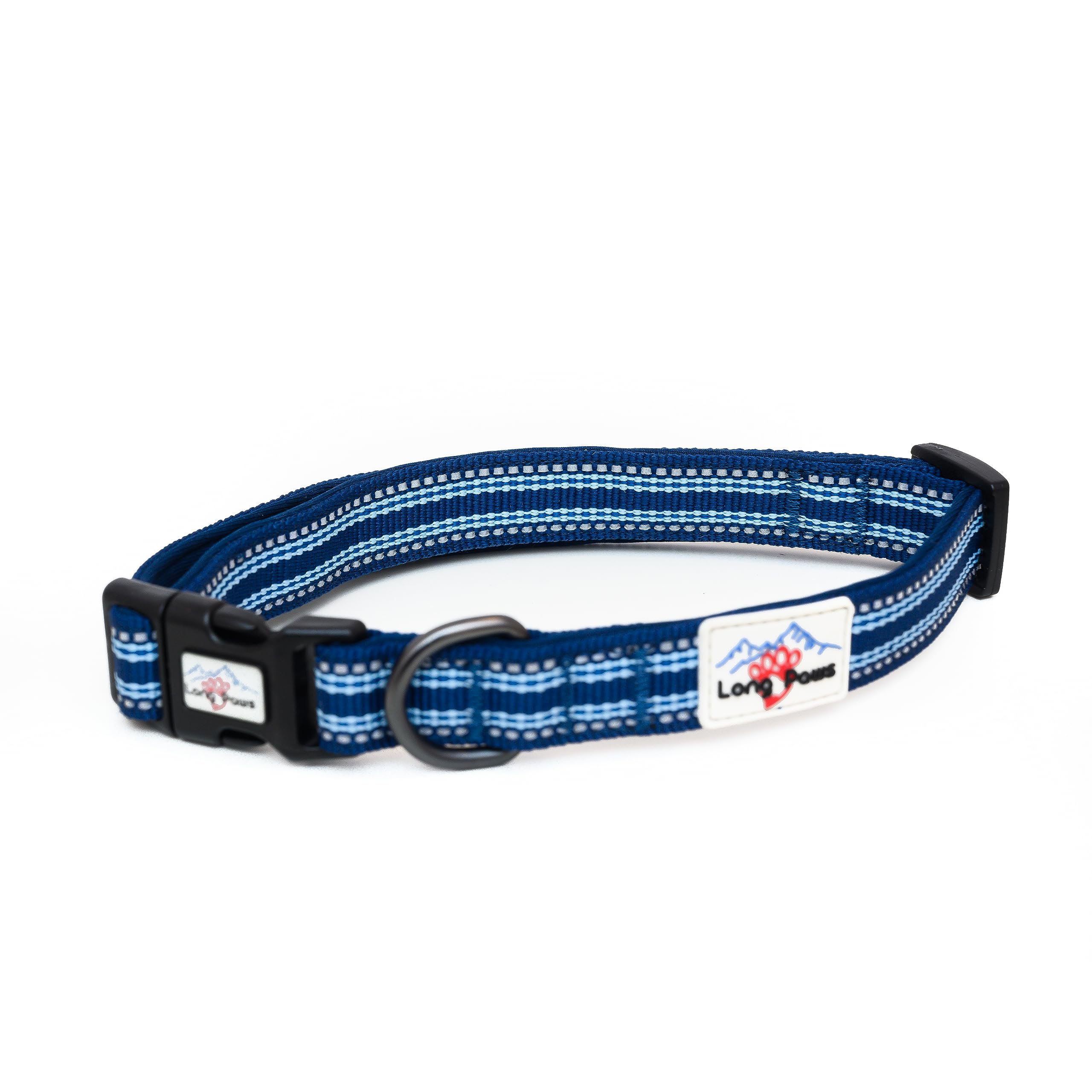 Long Paws Reflective Padded Dog Collar Comfortable High Visibility Pet Dog Collar With Adjustable Safety Buckle For Dogs (Large, Navy Blue)