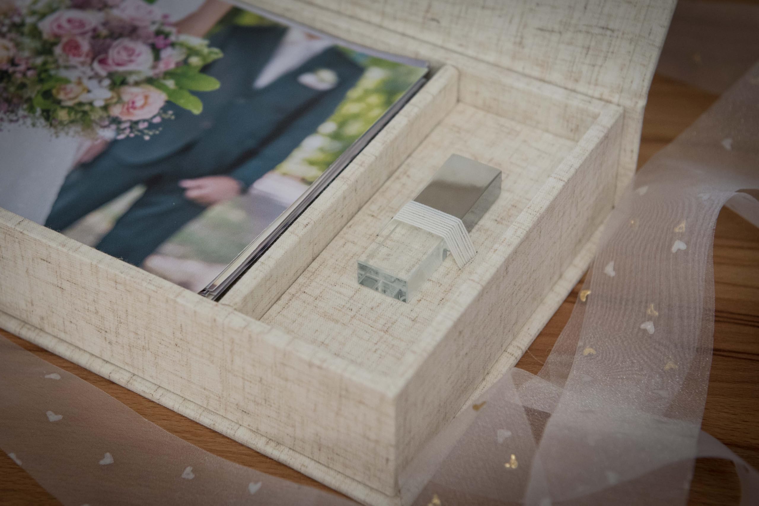 Élégante boîte photo, avec fente USB, boîte cadeau, pour clés USB et tirages photo 10 x 15 cm, boîte de rangement, boîte de rangement, boîte de rangement, boîte à souvenirs, cadeau photo (naturel, 23