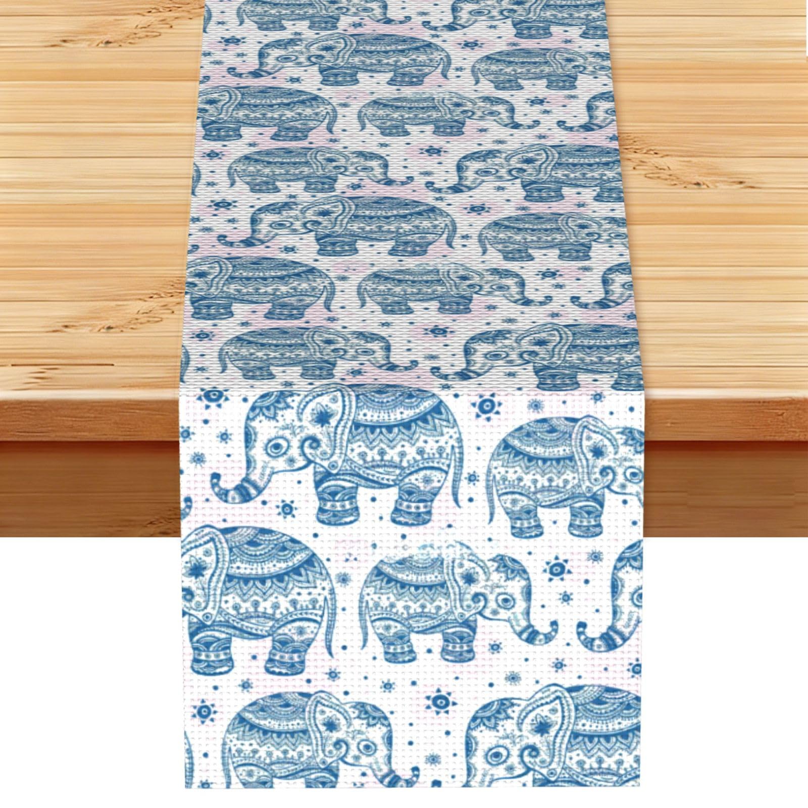 Boho Elephant Multi Purpose Table Runner for Home Decor, Printed Table Cloth for Kitchen Table, Countertops & Dining Area